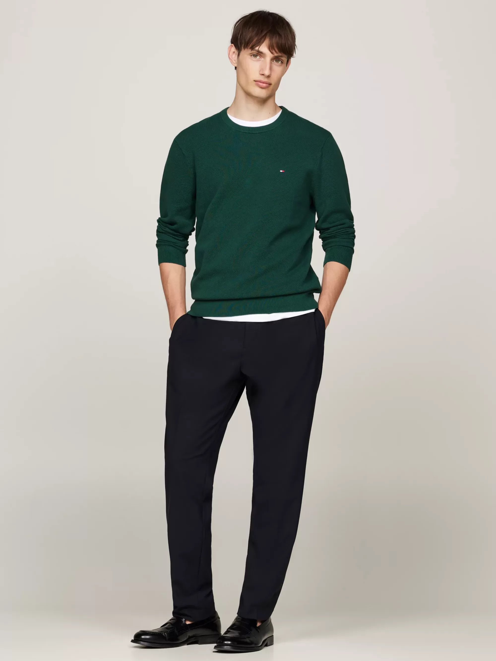 Truien Met Ronde Hals | Truien*Tommy Hilfiger Getextureerd Gebreide Trui Met Ronde Hals ORNAMENTAL GREEN