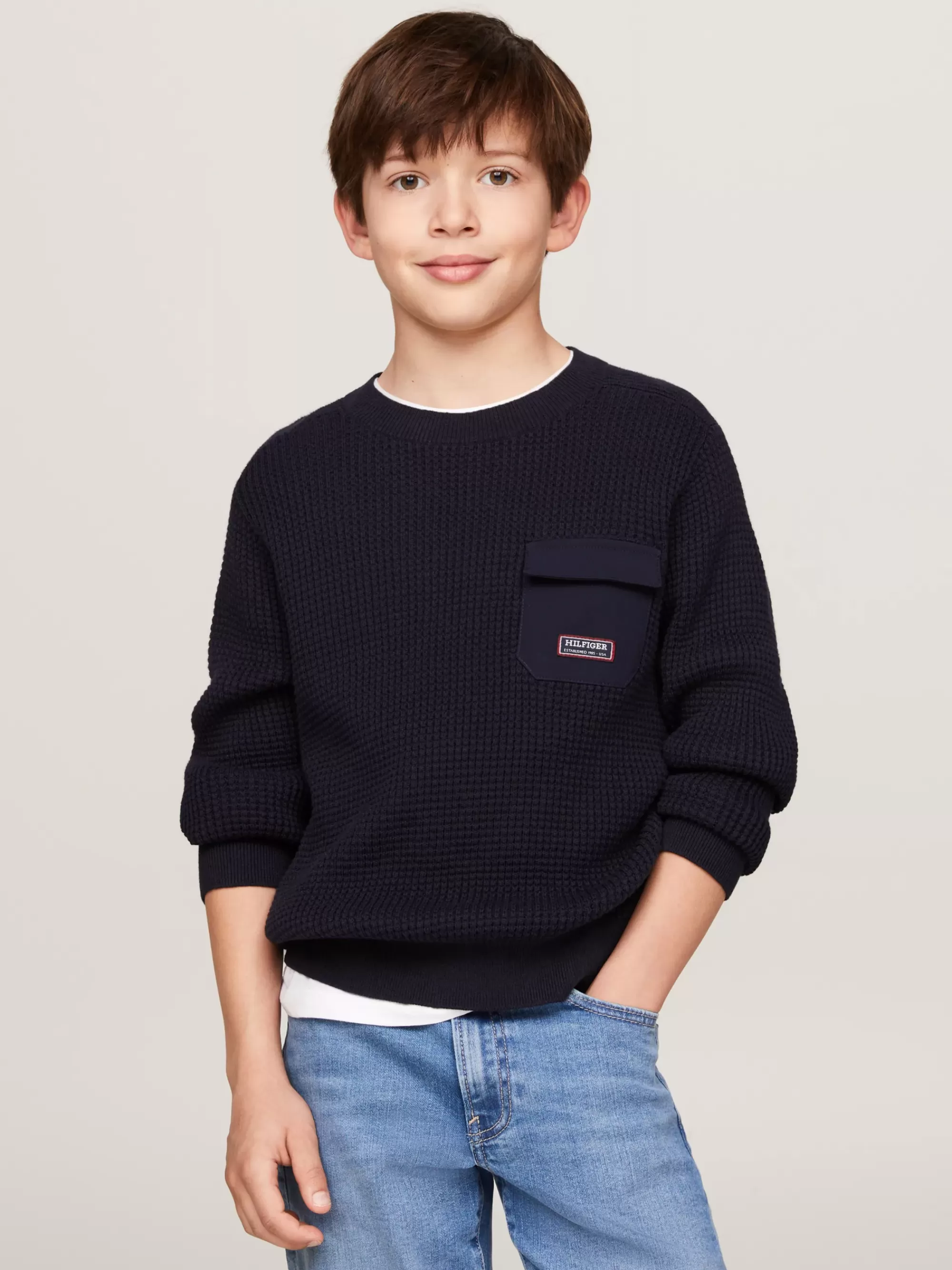 Truien & Vesten*Tommy Hilfiger Getextureerd Gebreide Utility-trui DESERT SKY