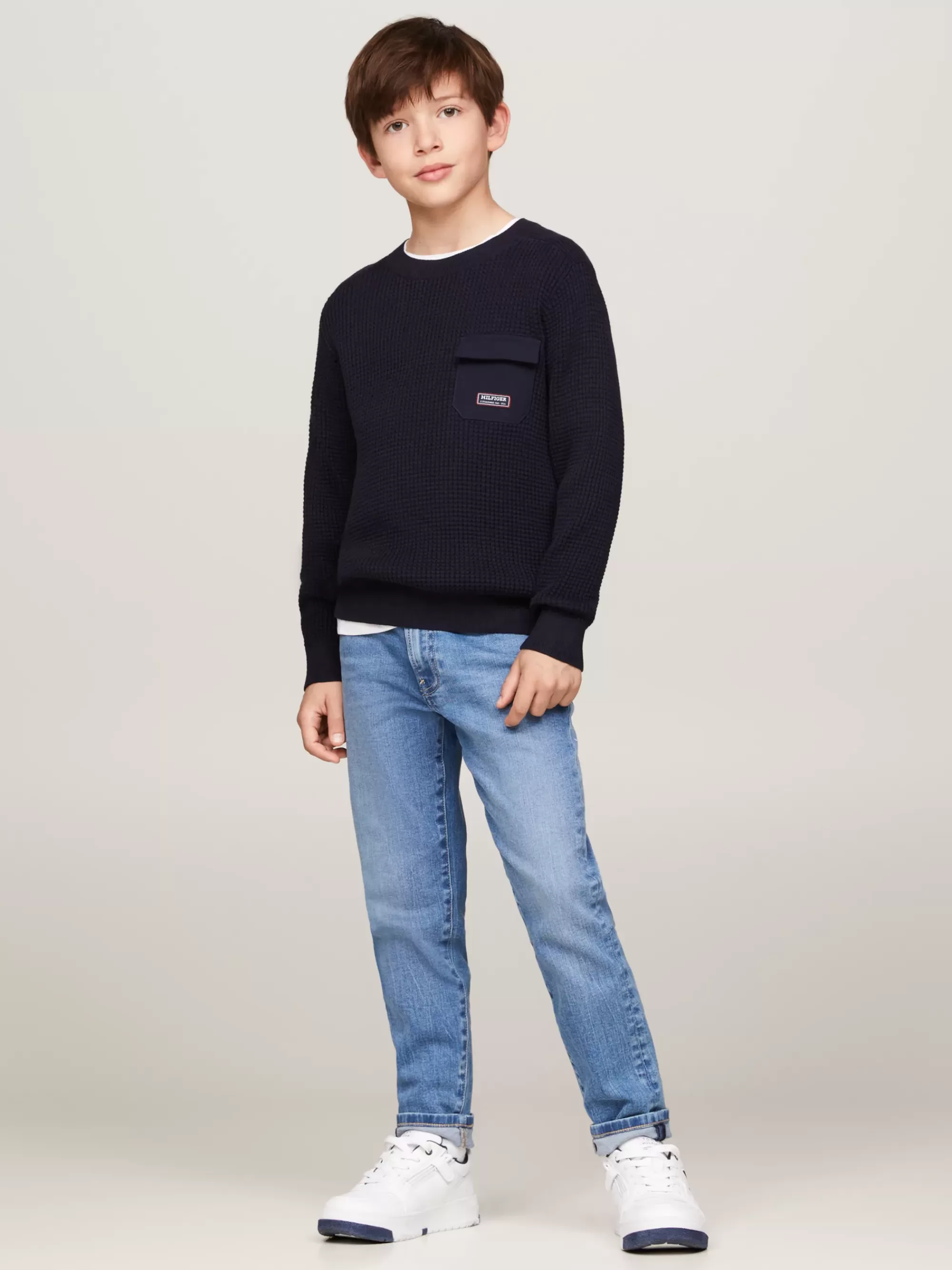 Truien & Vesten*Tommy Hilfiger Getextureerd Gebreide Utility-trui DESERT SKY