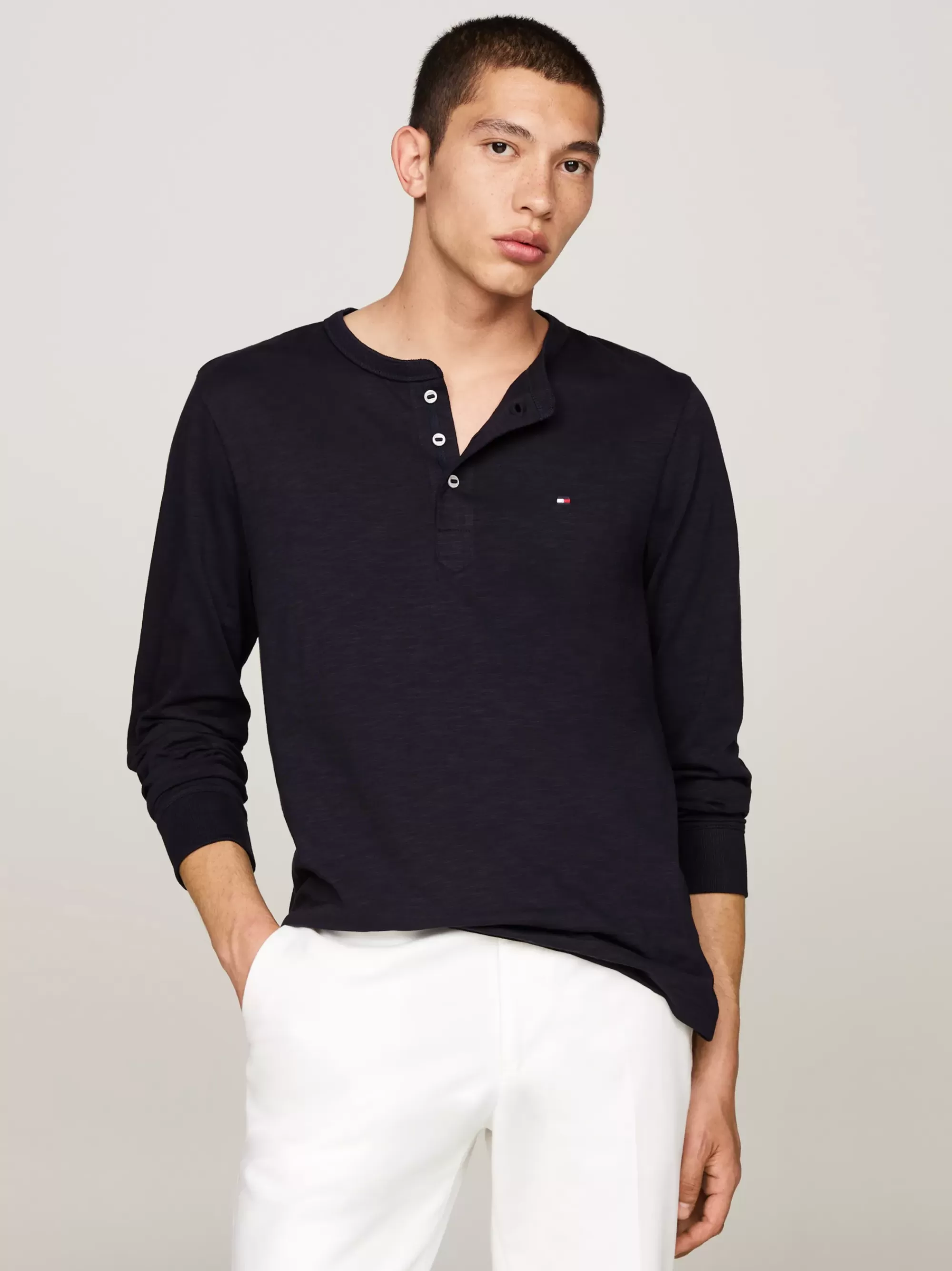 T-Shirts*Tommy Hilfiger Getextureerd Longsleeve Henley-shirt DESERT SKY