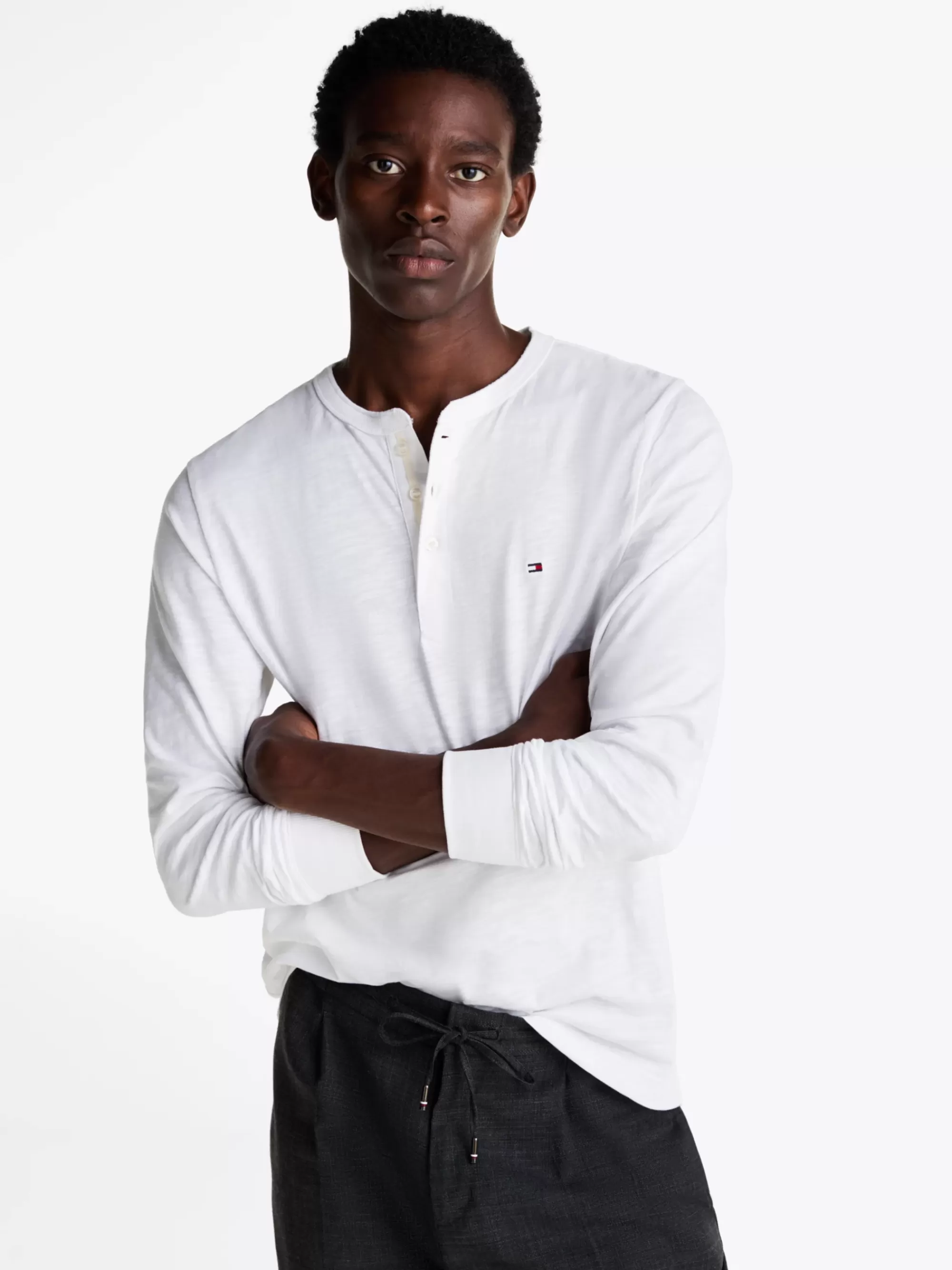 T-Shirts*Tommy Hilfiger Getextureerd Longsleeve Henley-shirt WHITE