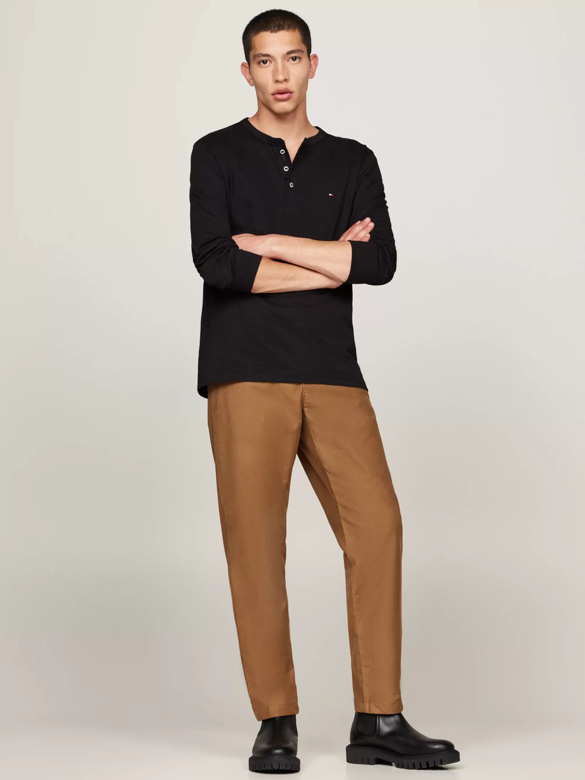 T-Shirts*Tommy Hilfiger Getextureerd Longsleeve Henley-shirt BLACK