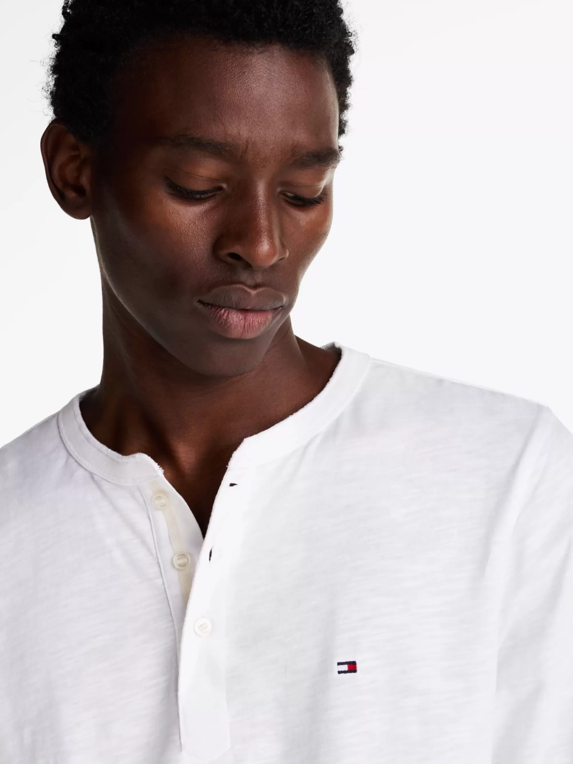 T-Shirts*Tommy Hilfiger Getextureerd Longsleeve Henley-shirt WHITE