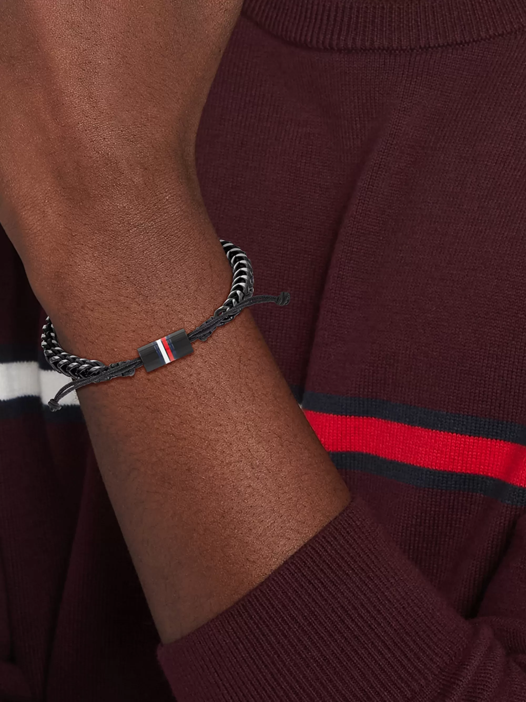 Sieraden & Manchetknopen*Tommy Hilfiger Gevlochten Armband Van Zwart Staal En Nylon BLACK