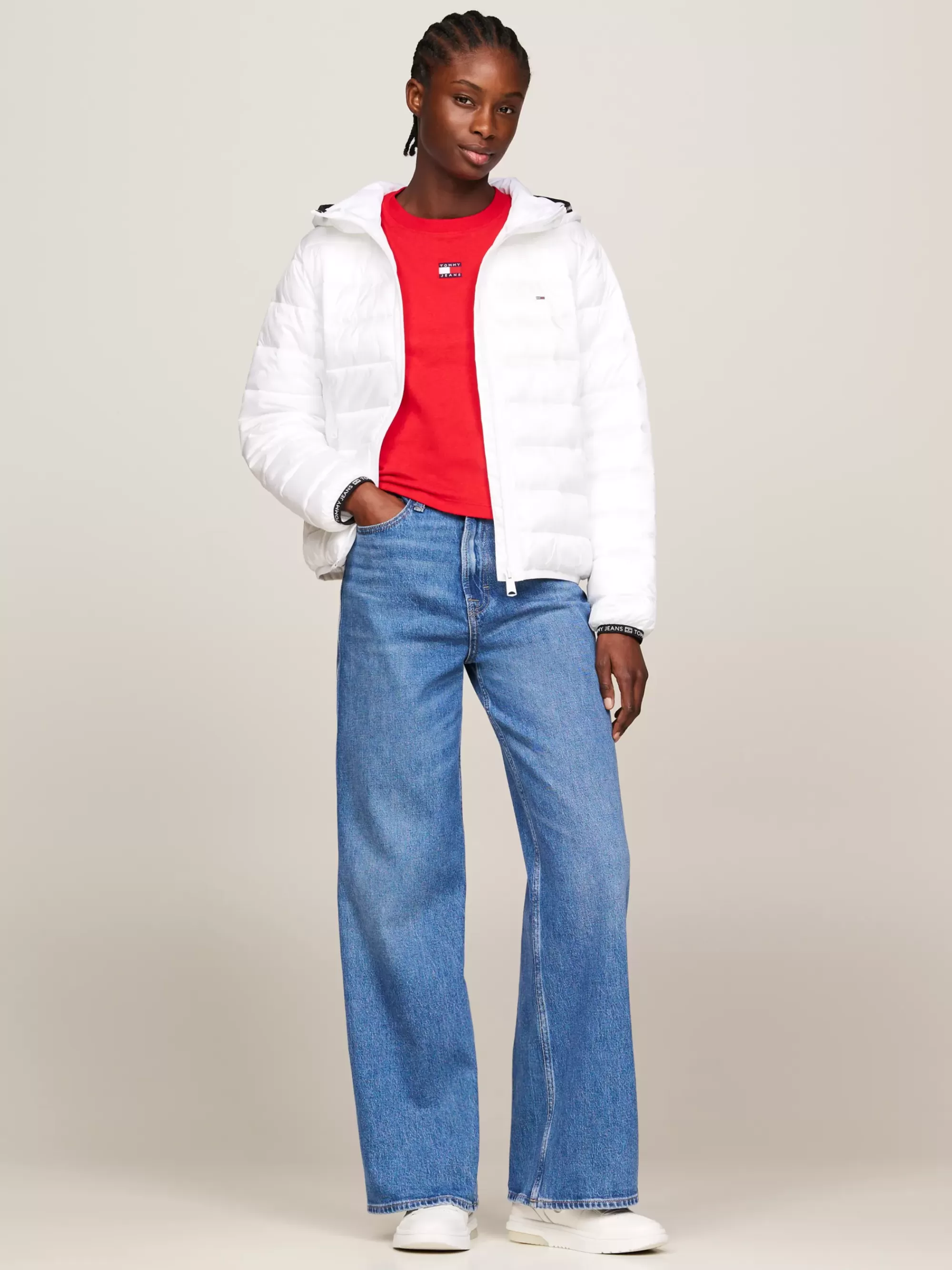 Curve Mode & Inclusieve Maten | Jassen & Jacks*Tommy Hilfiger Gewatteerd Jack Met Capuchon En Logotape WHITE