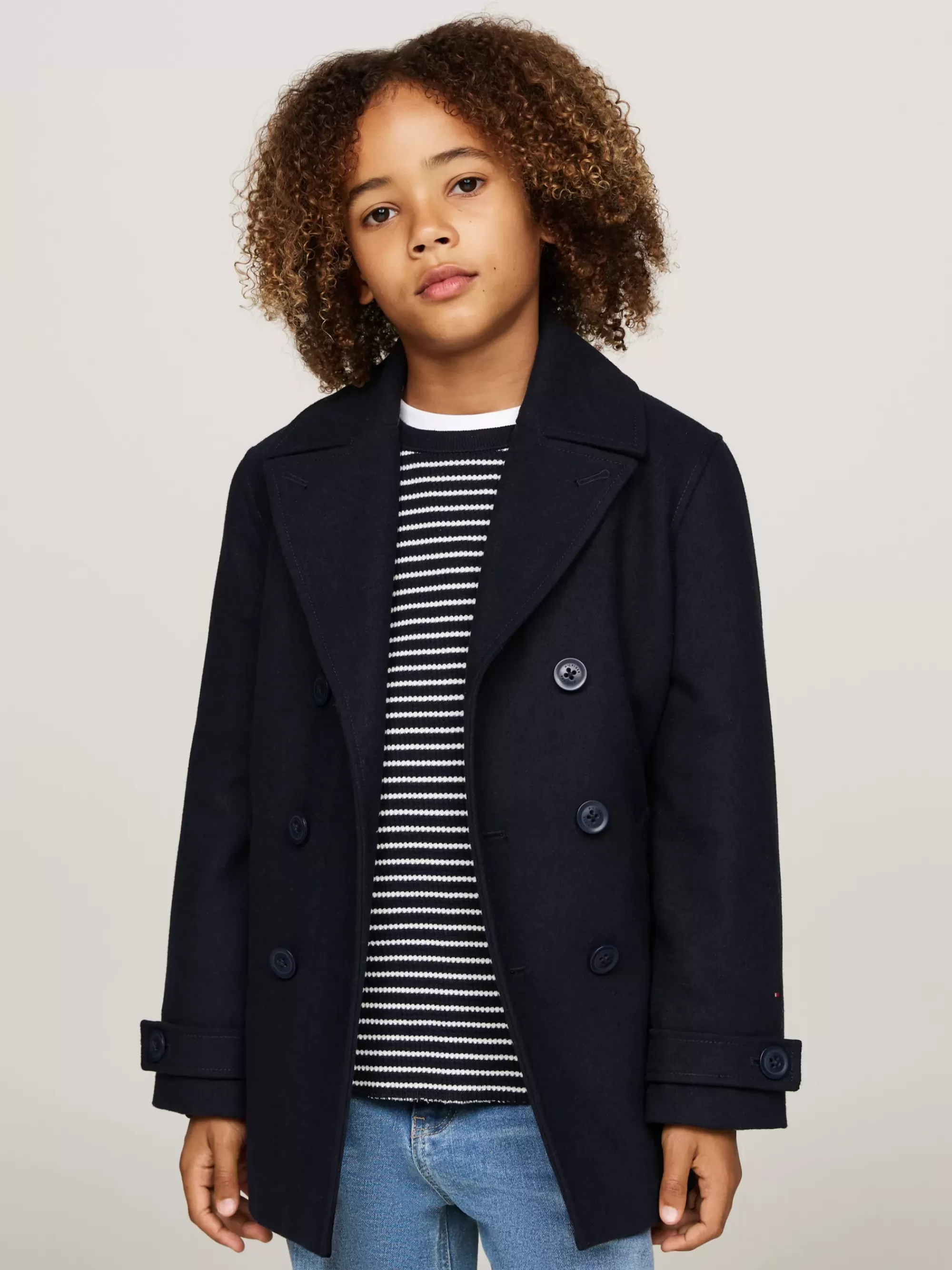 Jassen*Tommy Hilfiger Gewatteerde Double-breasted Jas Van Wolmix DESERT SKY