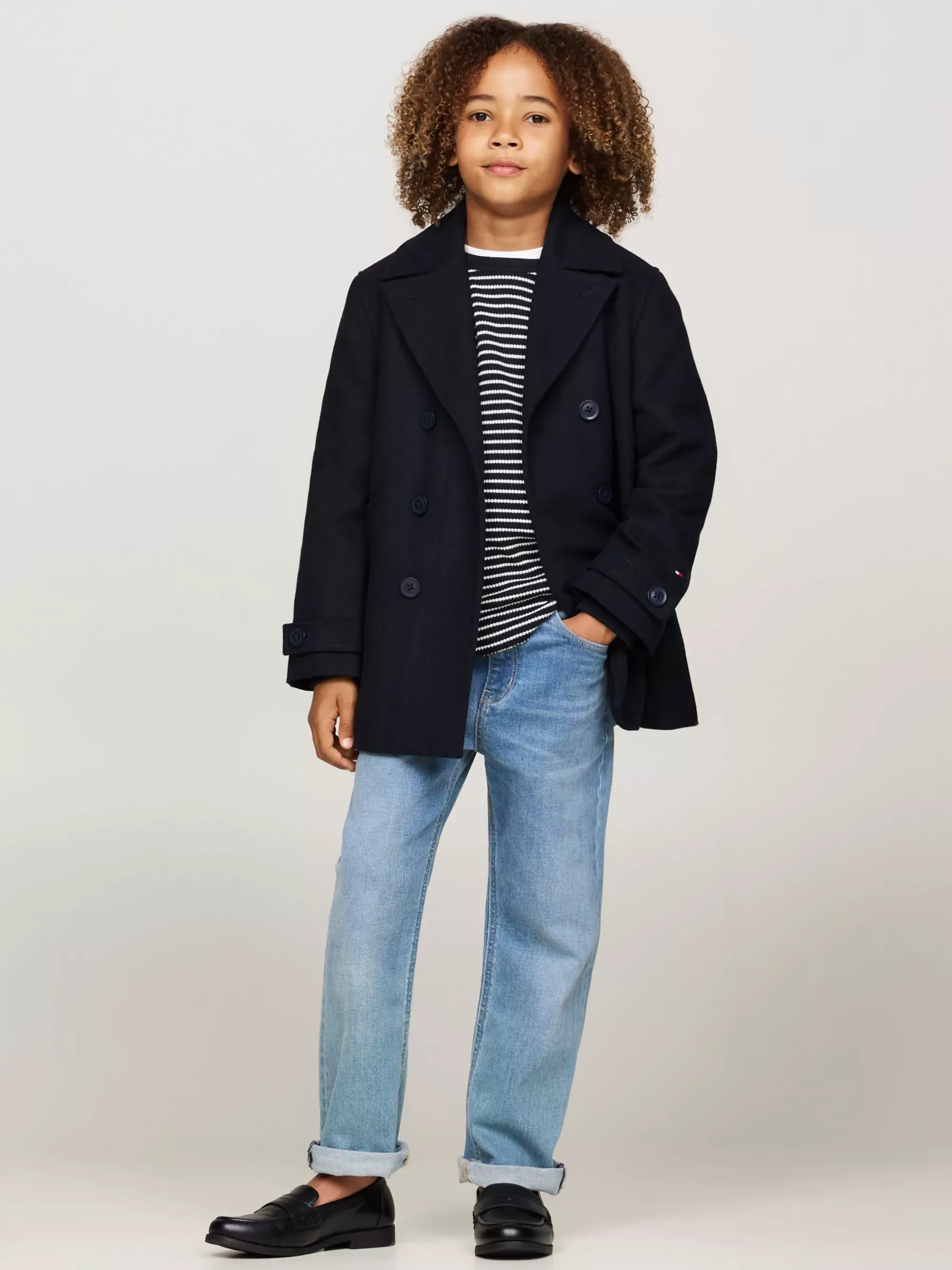 Jassen*Tommy Hilfiger Gewatteerde Double-breasted Jas Van Wolmix DESERT SKY