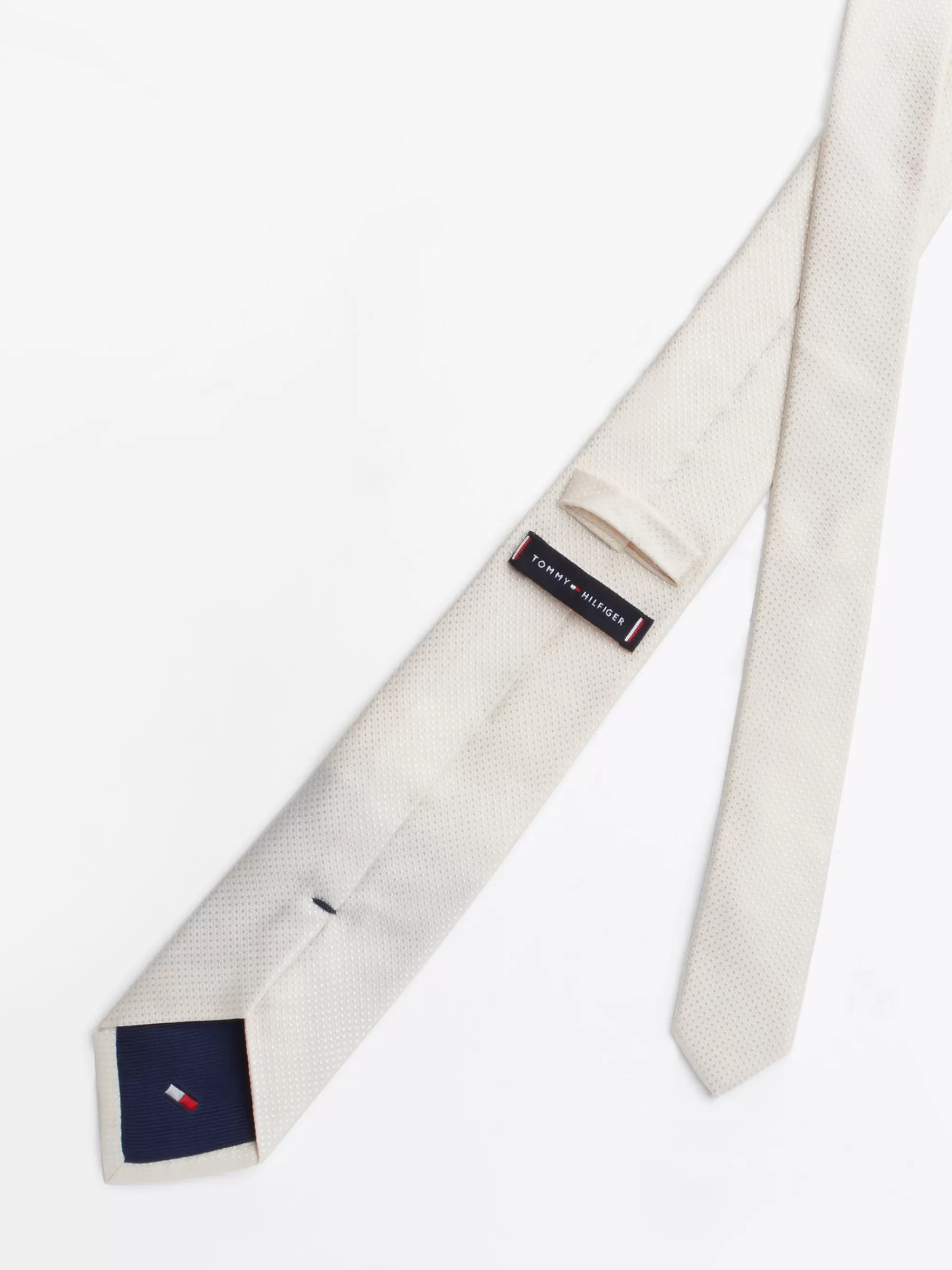 Stropdassen & Pochetten*Tommy Hilfiger Geweven Zijden Das Met Microstippen IVORY / WHITE
