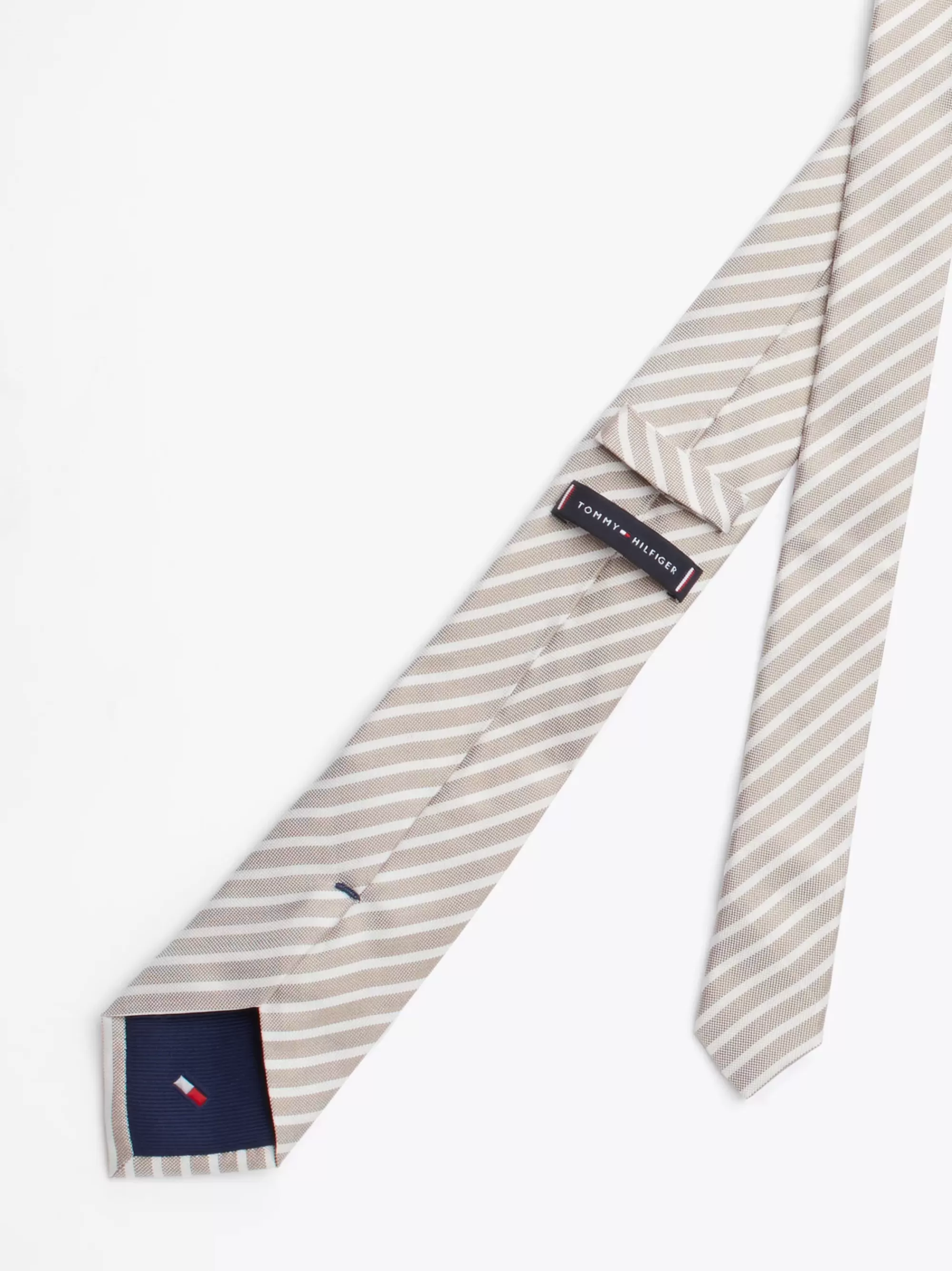 Stropdassen & Pochetten*Tommy Hilfiger Geweven Zijden Das Met Strepen CLASSIC BEIGE / OFF WHITE STRIPE
