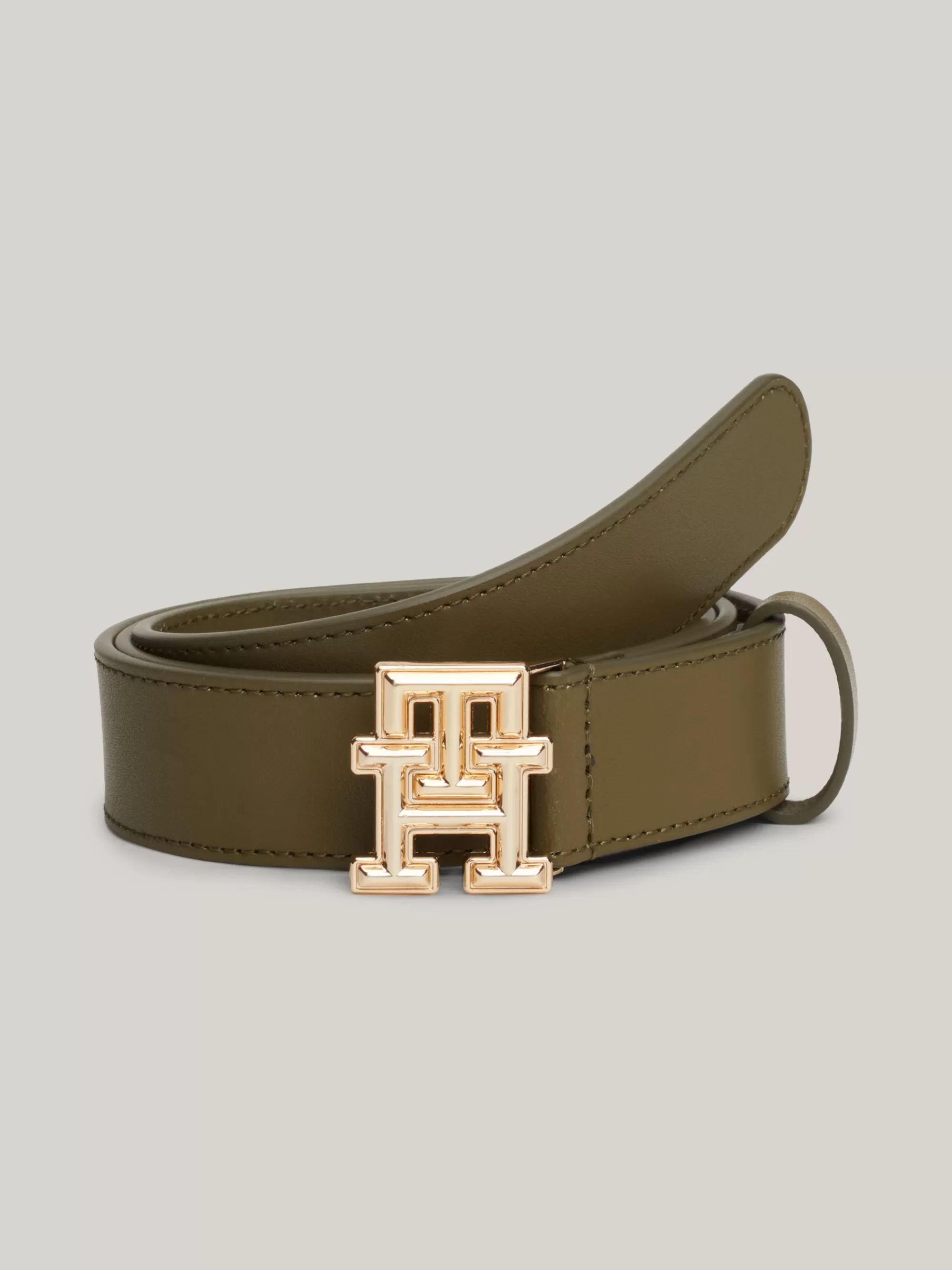 Riemen*Tommy Hilfiger Gladleren Riem Met Monogramgesp UTILITY OLIVE