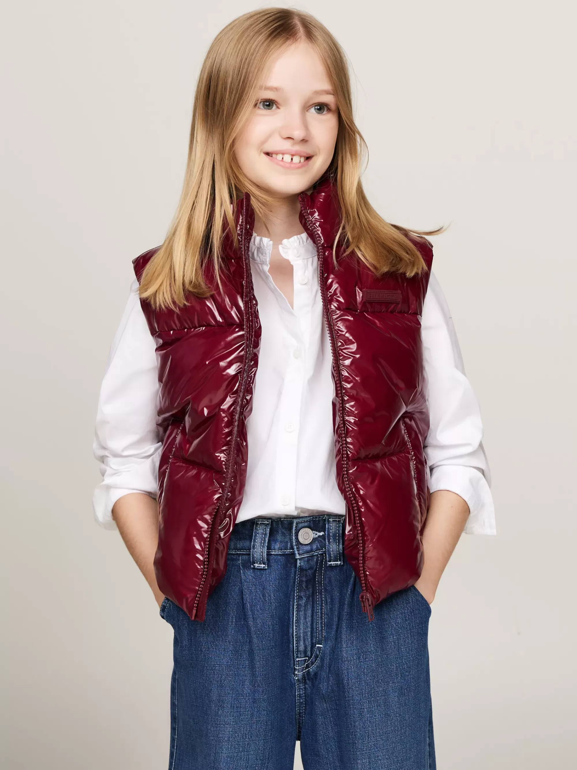 Jassen & Jacks*Tommy Hilfiger Glanzende Relaxed Fit Pufferbodywarmer DEEP ROUGE