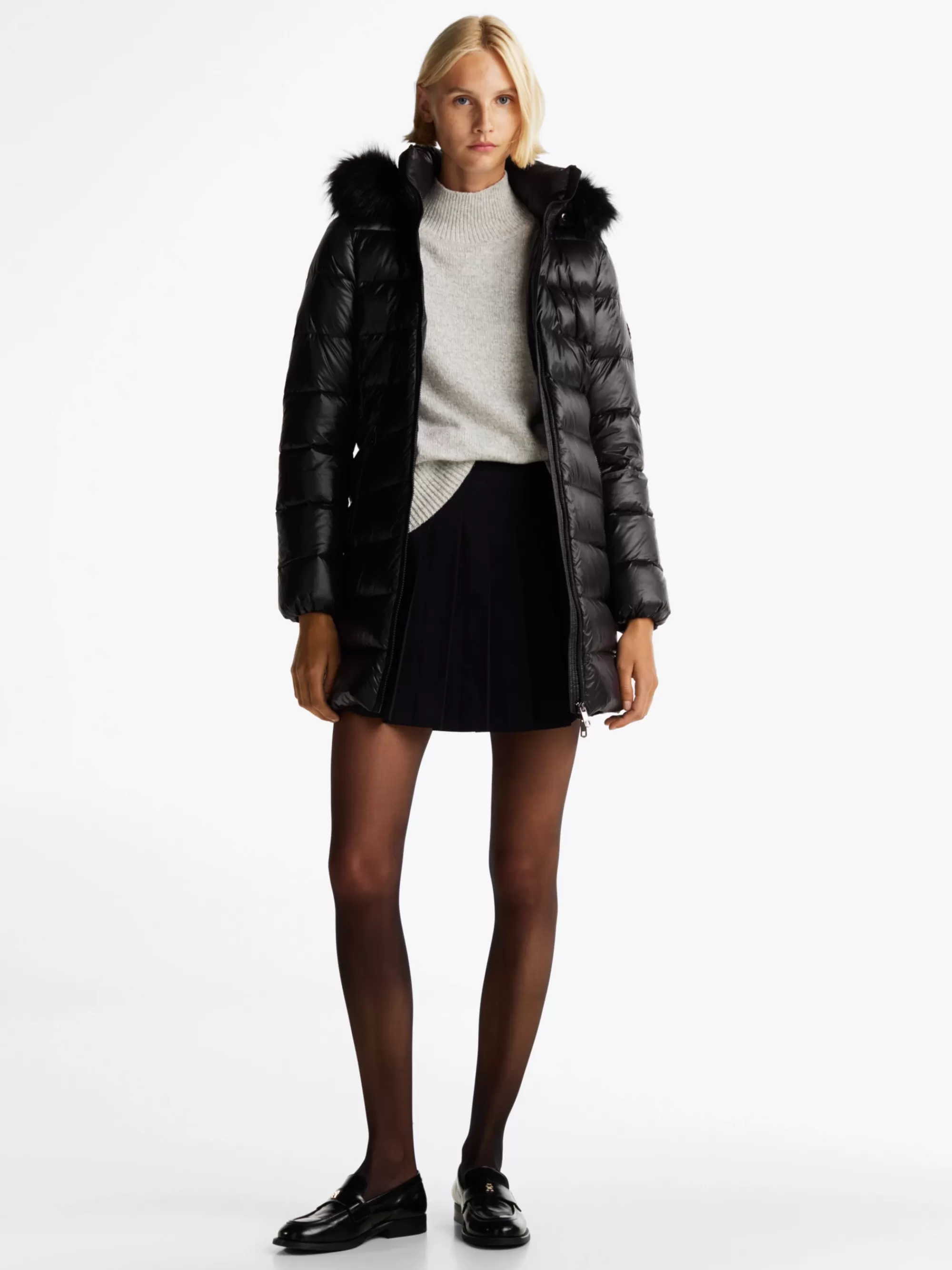 Jassen & Jacks*Tommy Hilfiger Glossy Donspufferjack Met Capuchon BLACK