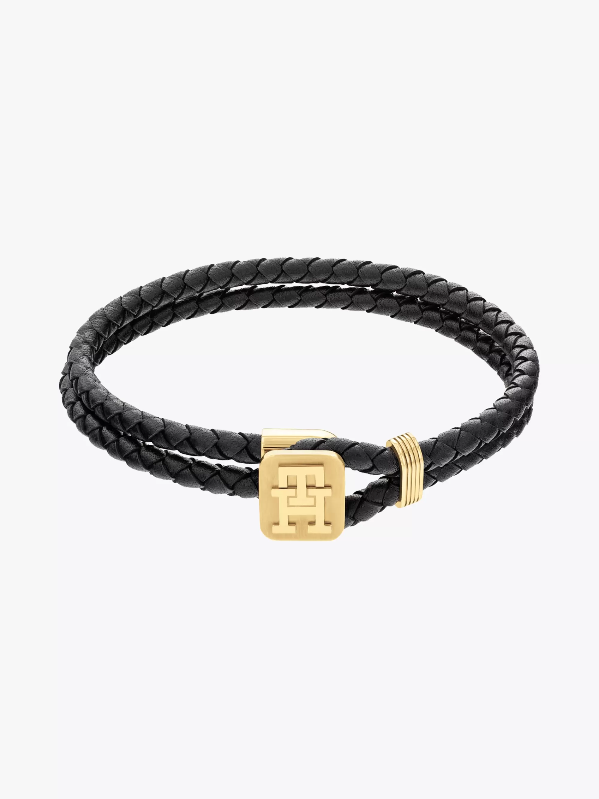 Sieraden & Manchetknopen*Tommy Hilfiger Goudkleurige Gevlochten Leren Armband BLACK