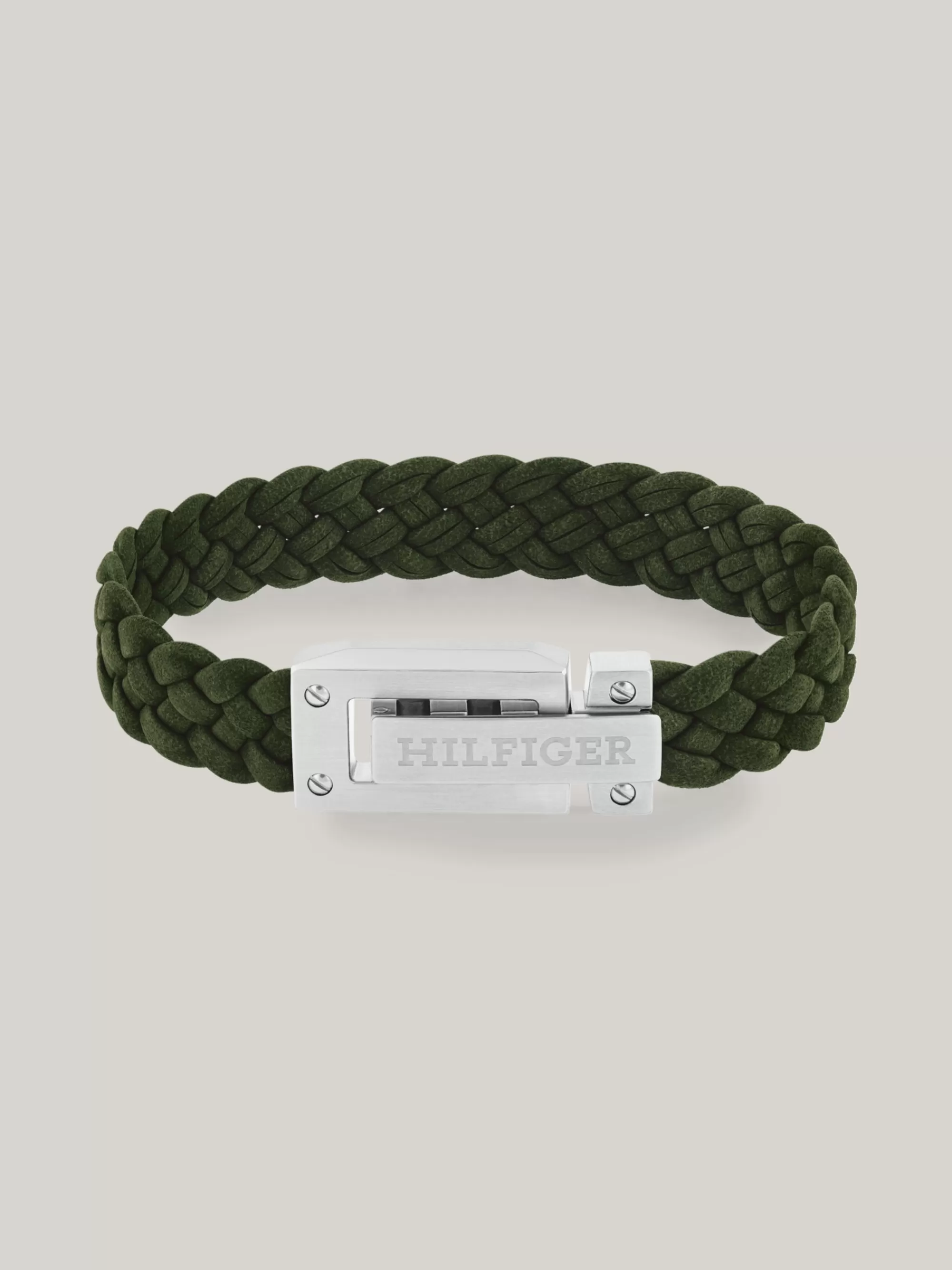 Sieraden & Manchetknopen*Tommy Hilfiger Groene Suède Gevlochten Armband Met Logo GREEN
