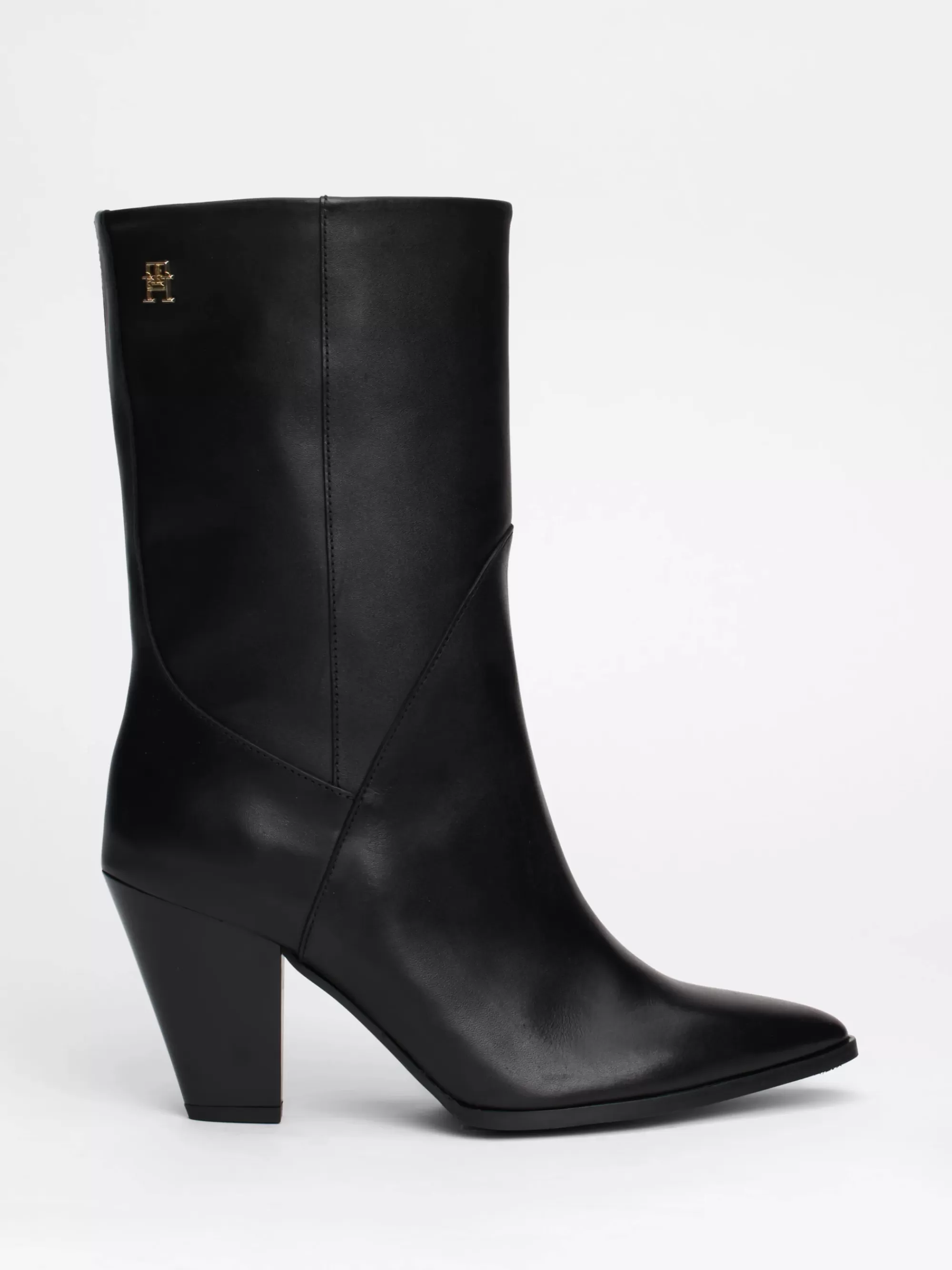 Laarzen & Enkellaarzen*Tommy Hilfiger Halfhoge Leren Laars Met Cubaanse Hak BLACK