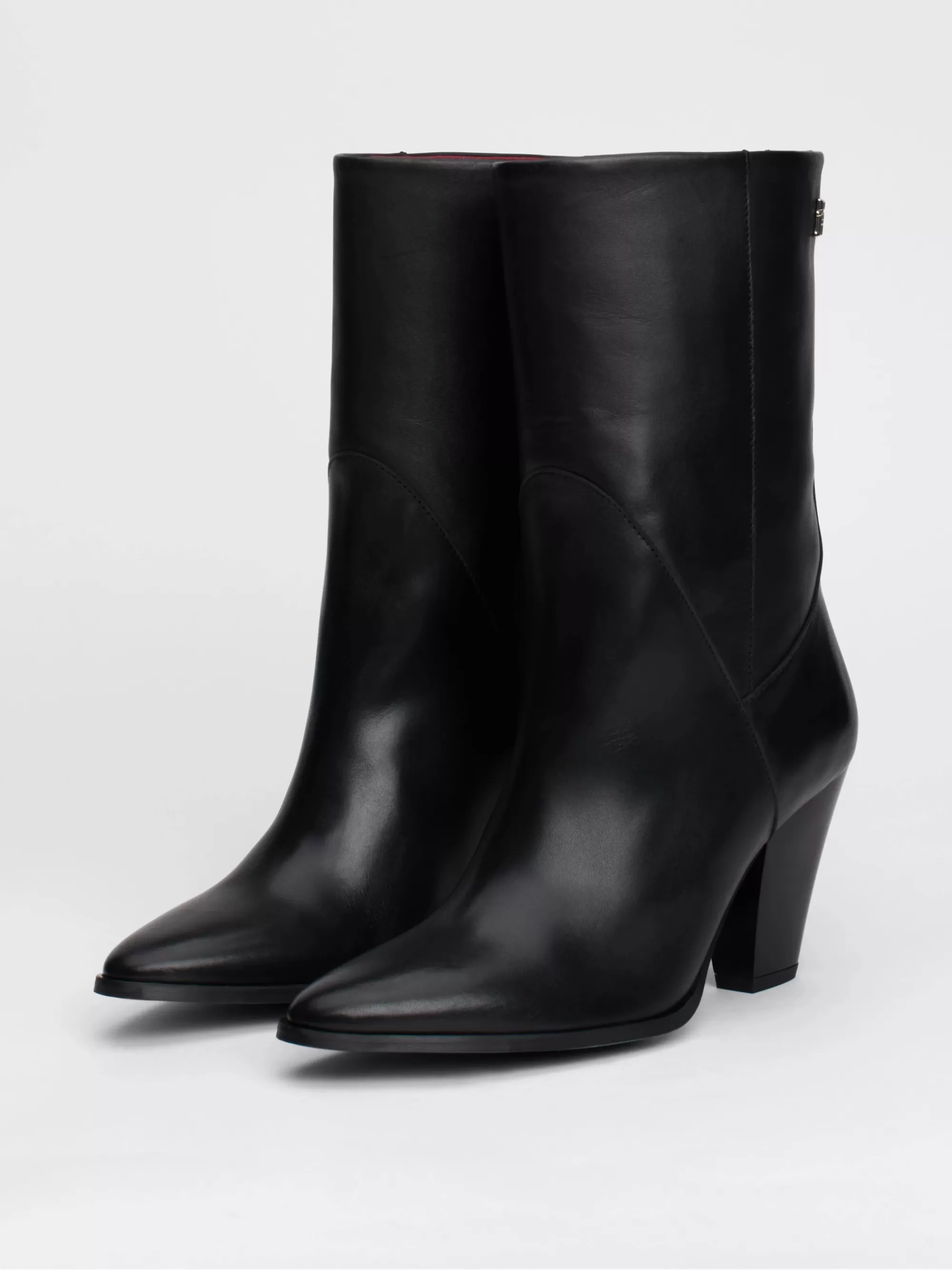 Laarzen & Enkellaarzen*Tommy Hilfiger Halfhoge Leren Laars Met Cubaanse Hak BLACK