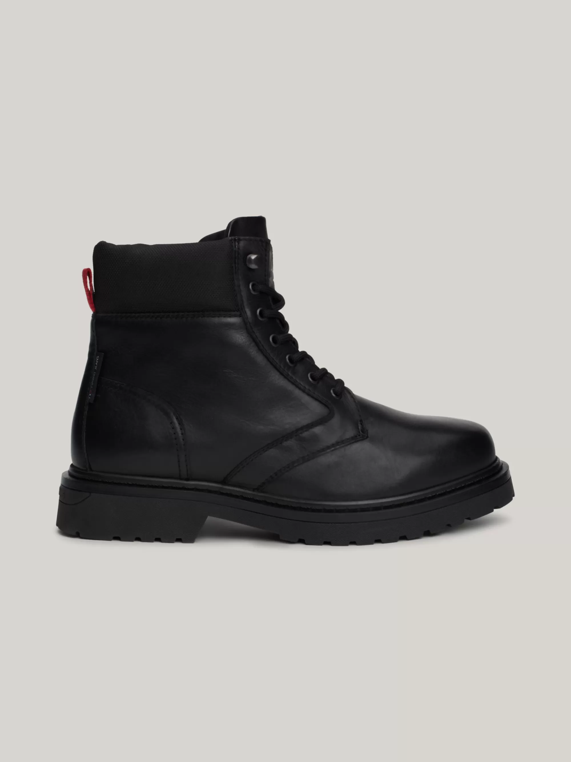 Veterboots | Laarzen*Tommy Hilfiger Halfhoge Leren Veterlaars Met Profielzool BLACK