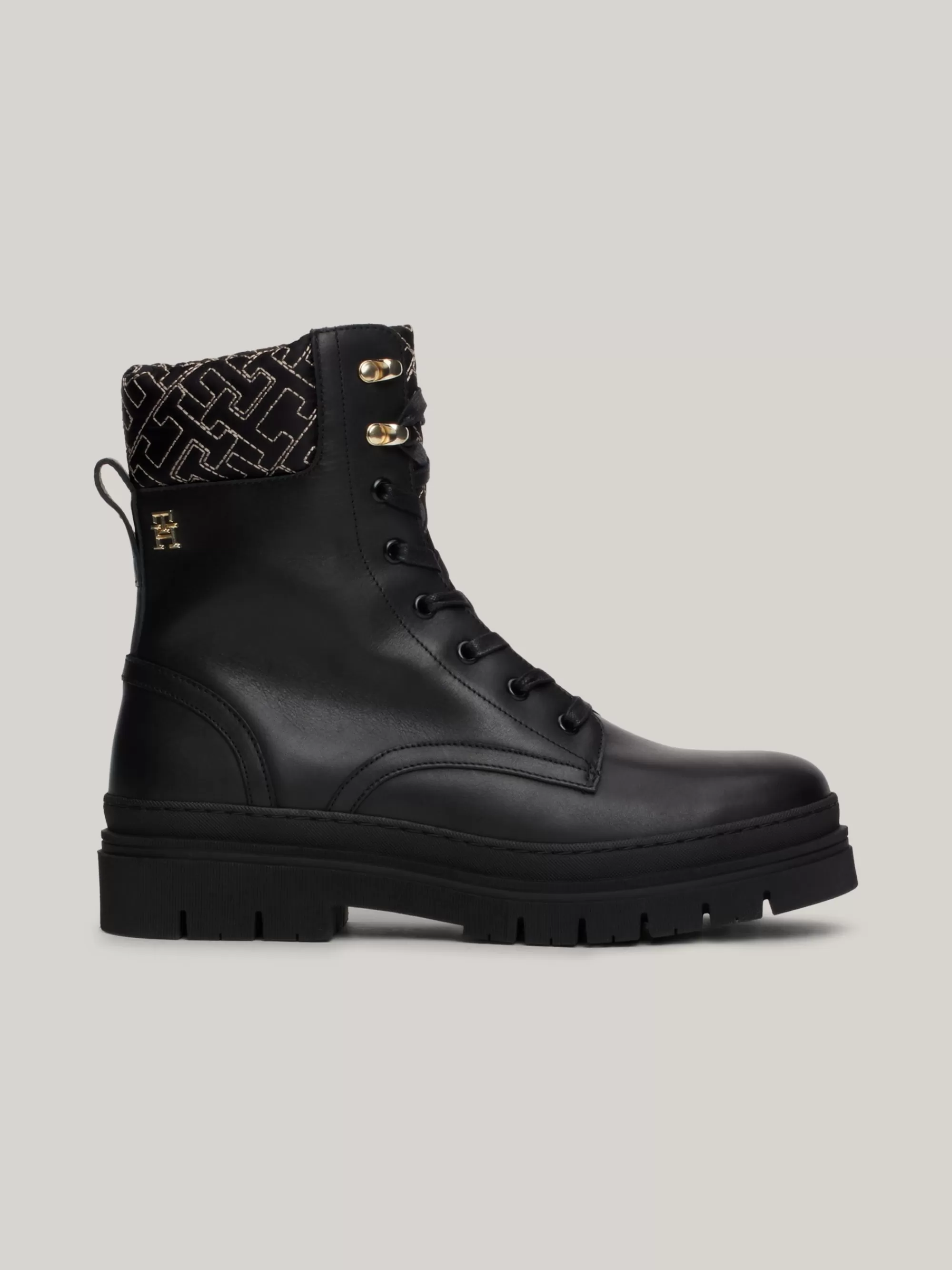 Veterlaarzen | Laarzen & Enkellaarzen*Tommy Hilfiger Halfhoge Leren Veterschoen Met Monogramrand BLACK