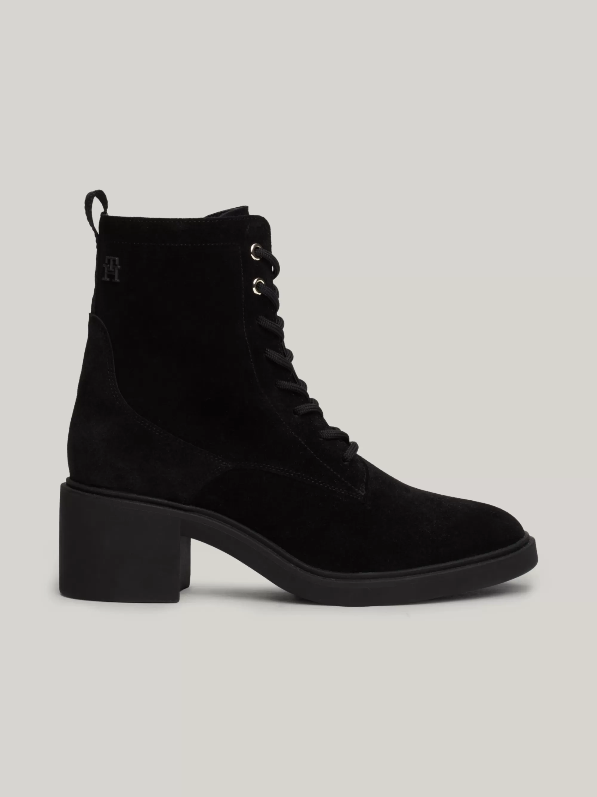 Veterlaarzen | Laarzen & Enkellaarzen*Tommy Hilfiger Halfhoge Suède Veterlaars Met Hak BLACK