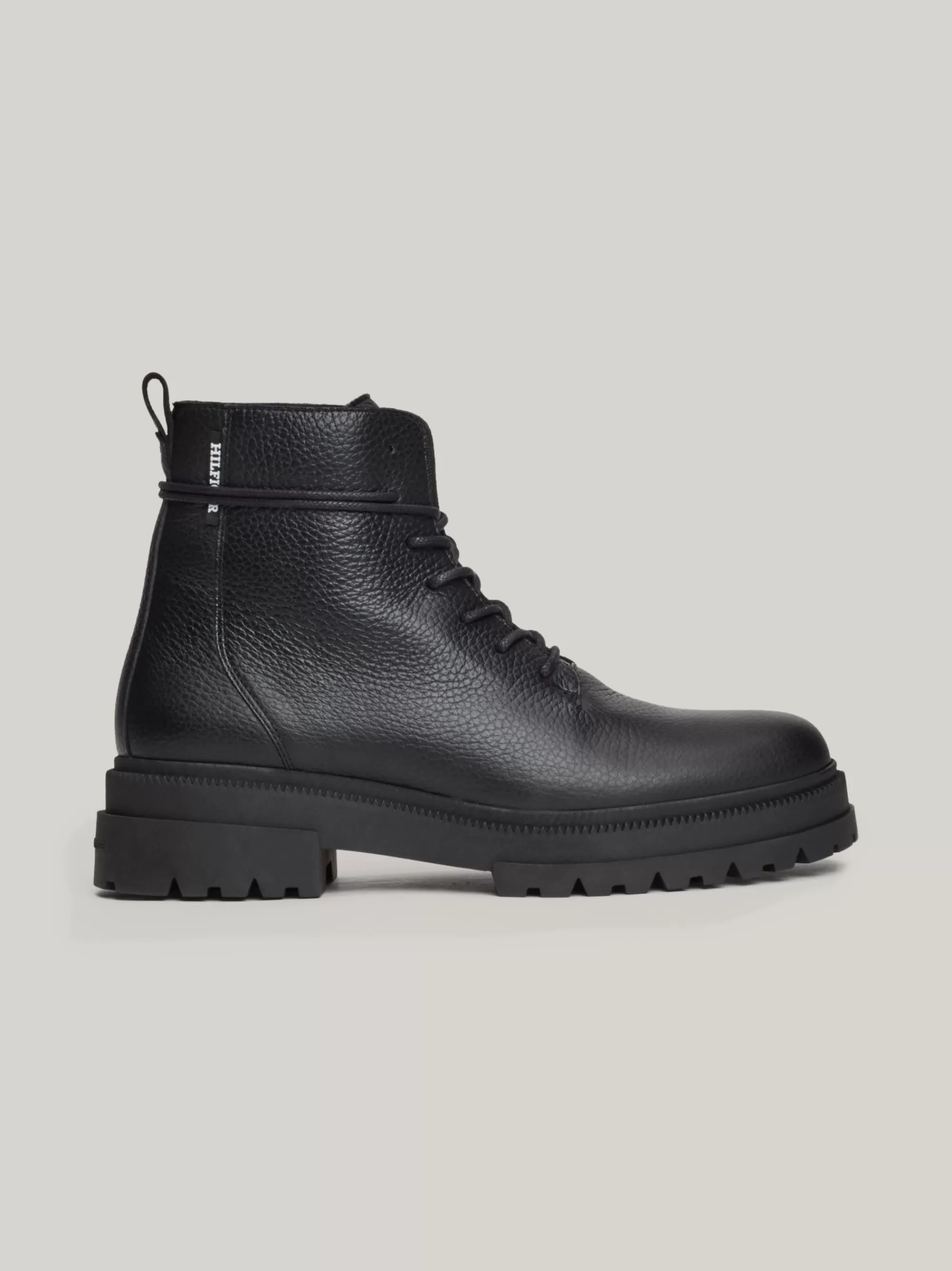 Veterboots | Laarzen*Tommy Hilfiger Halfhoge Veterlaars Van Gegranuleerd Leer BLACK