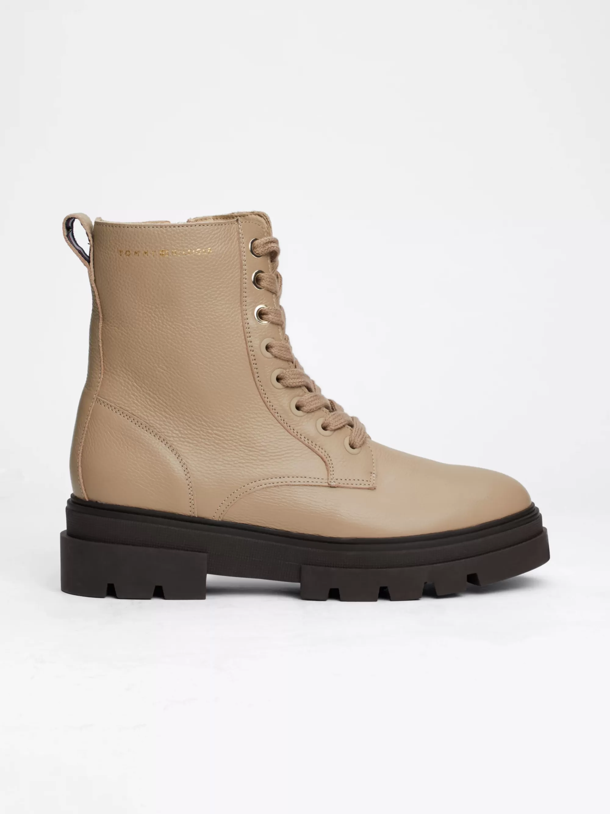Veterlaarzen | Laarzen & Enkellaarzen*Tommy Hilfiger Halfhoge Veterschoen Van Leer Met Profielzool BEIGE