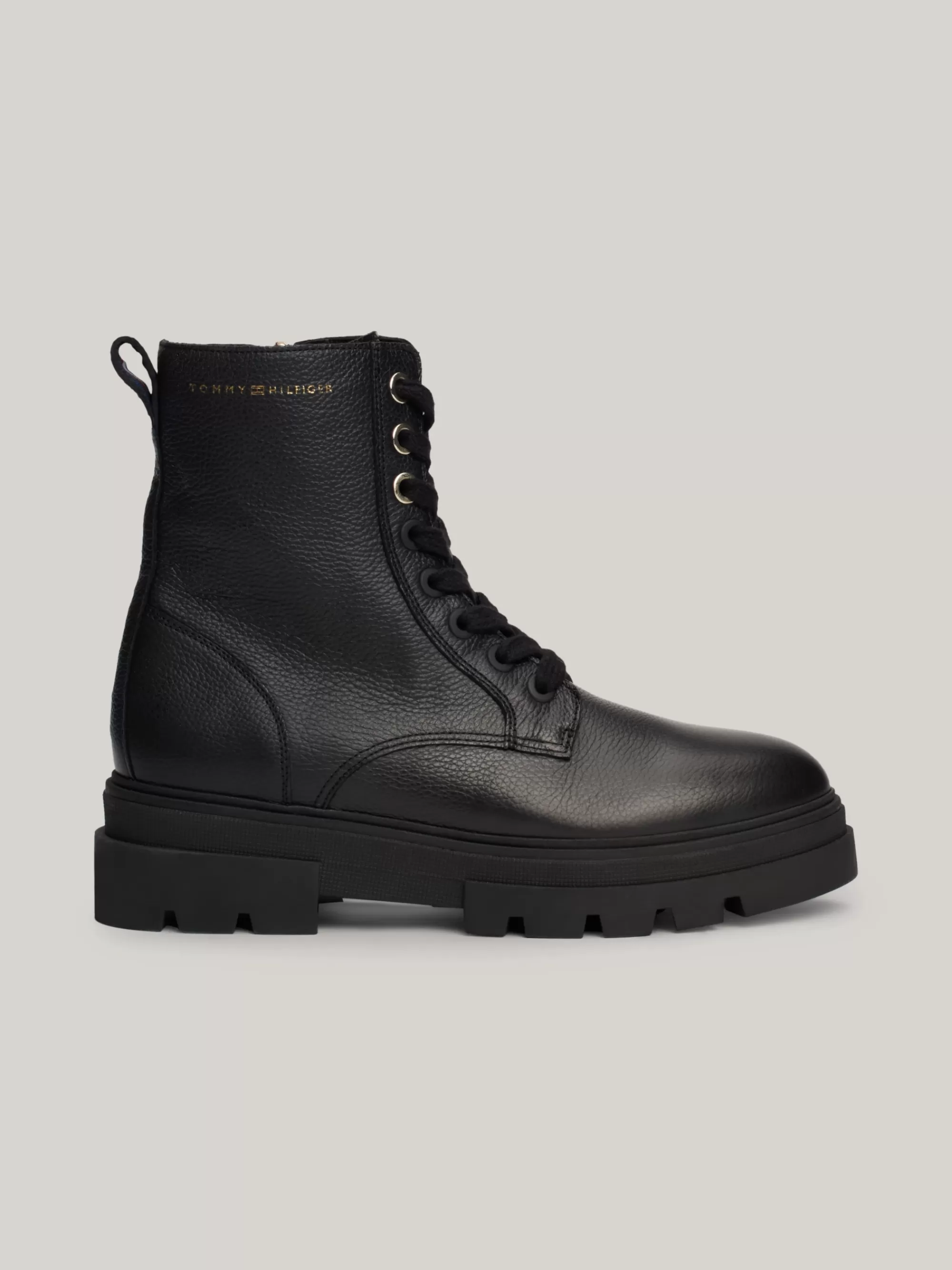 Veterlaarzen | Laarzen & Enkellaarzen*Tommy Hilfiger Halfhoge Veterschoen Van Leer Met Profielzool BLACK