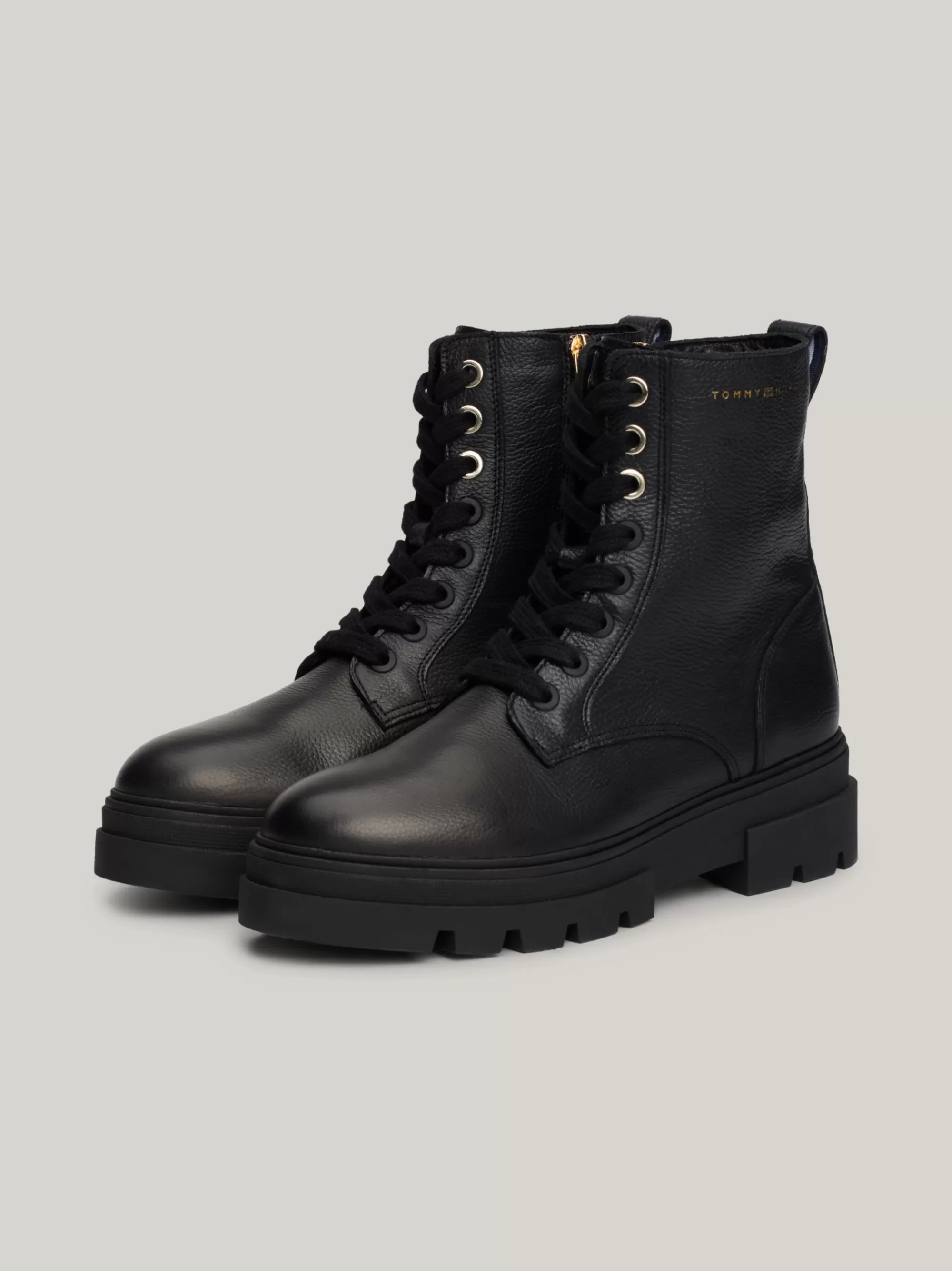 Veterlaarzen | Laarzen & Enkellaarzen*Tommy Hilfiger Halfhoge Veterschoen Van Leer Met Profielzool BLACK
