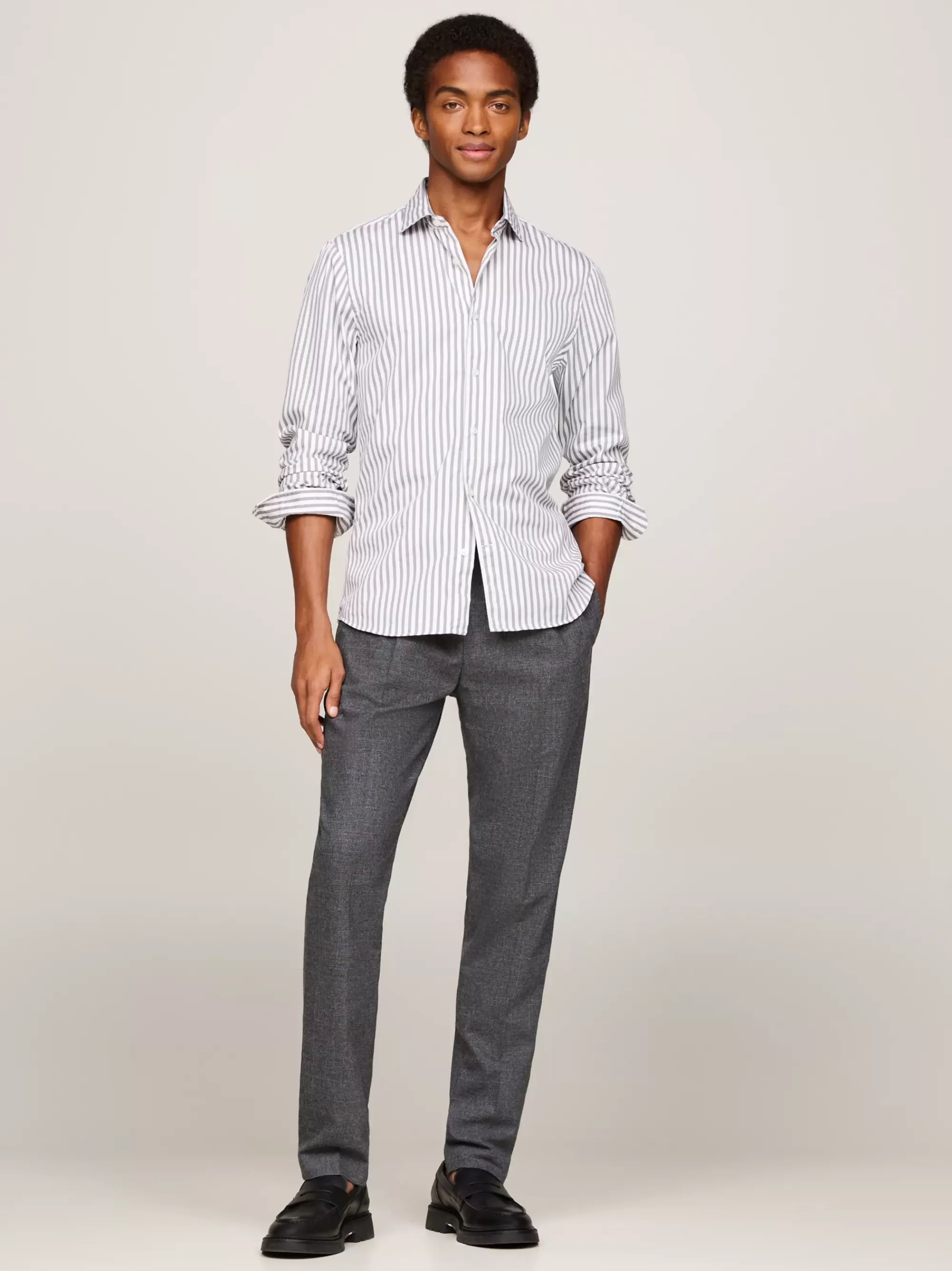 Broeken*Tommy Hilfiger Harlem Smart-casual Tapered Chino Met Ruit MEDIUM GREY HEATHER