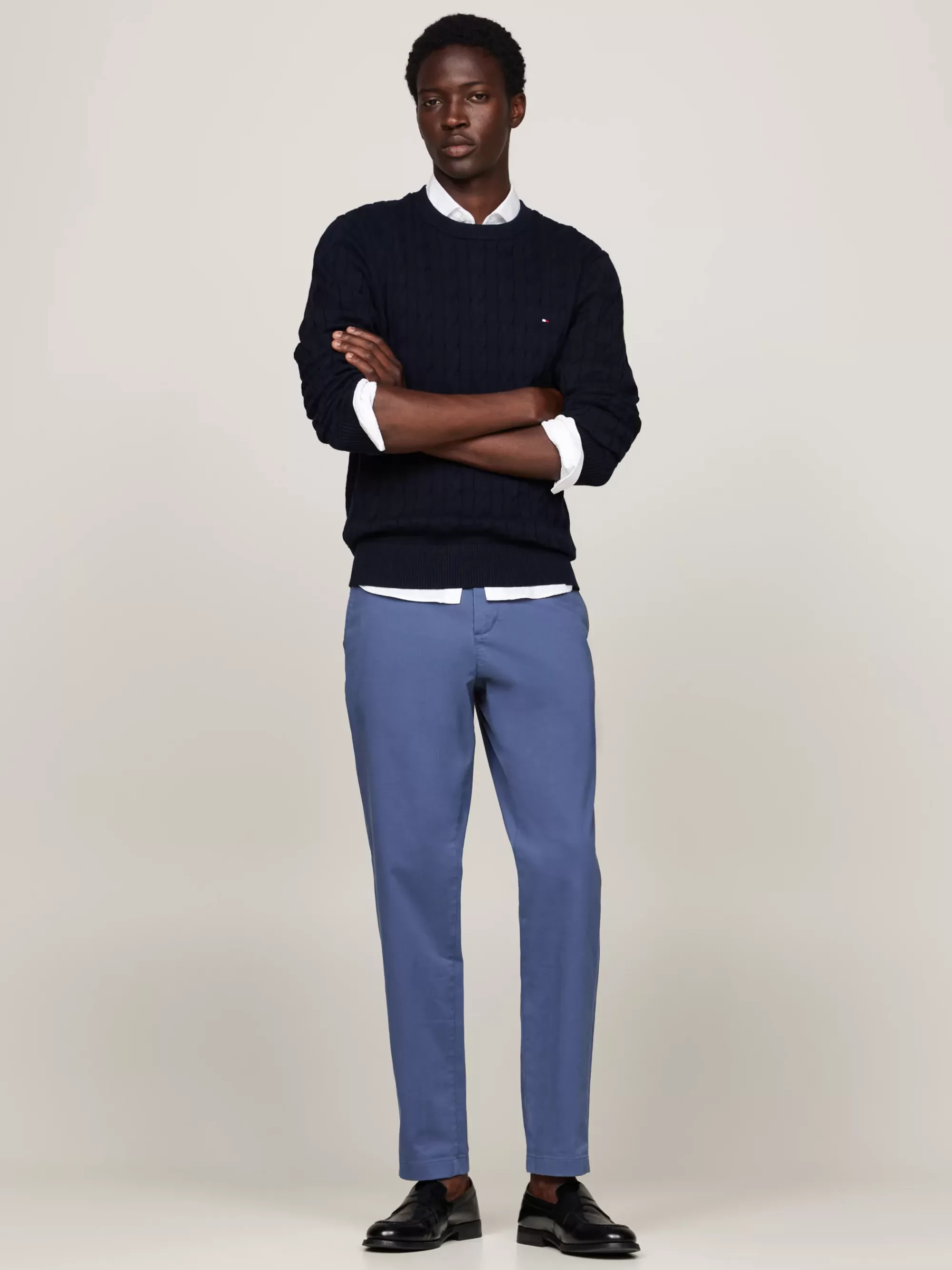 Broeken*Tommy Hilfiger Harlem Tapered Chino Van Stretchkatoen AEGEAN SEA