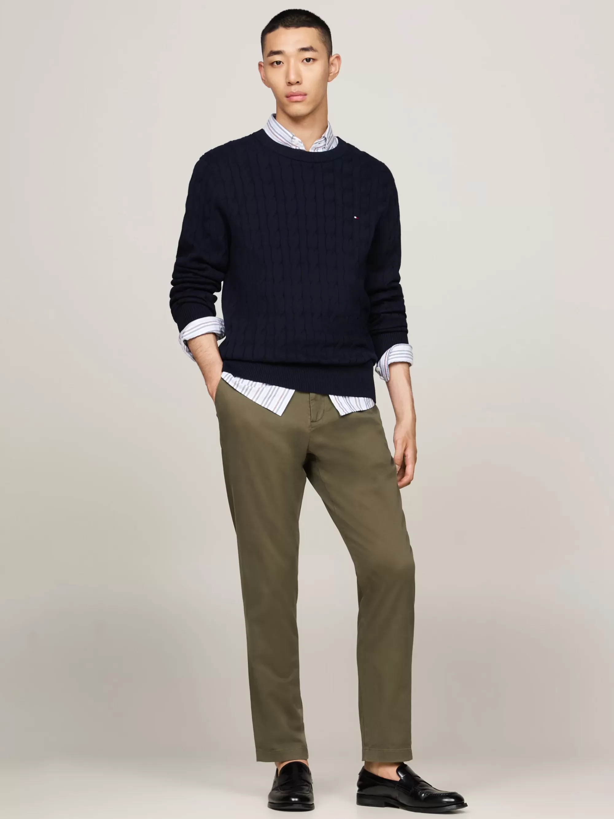 Broeken*Tommy Hilfiger Harlem Tapered Chino Van Stretchkatoen ARMY GREEN
