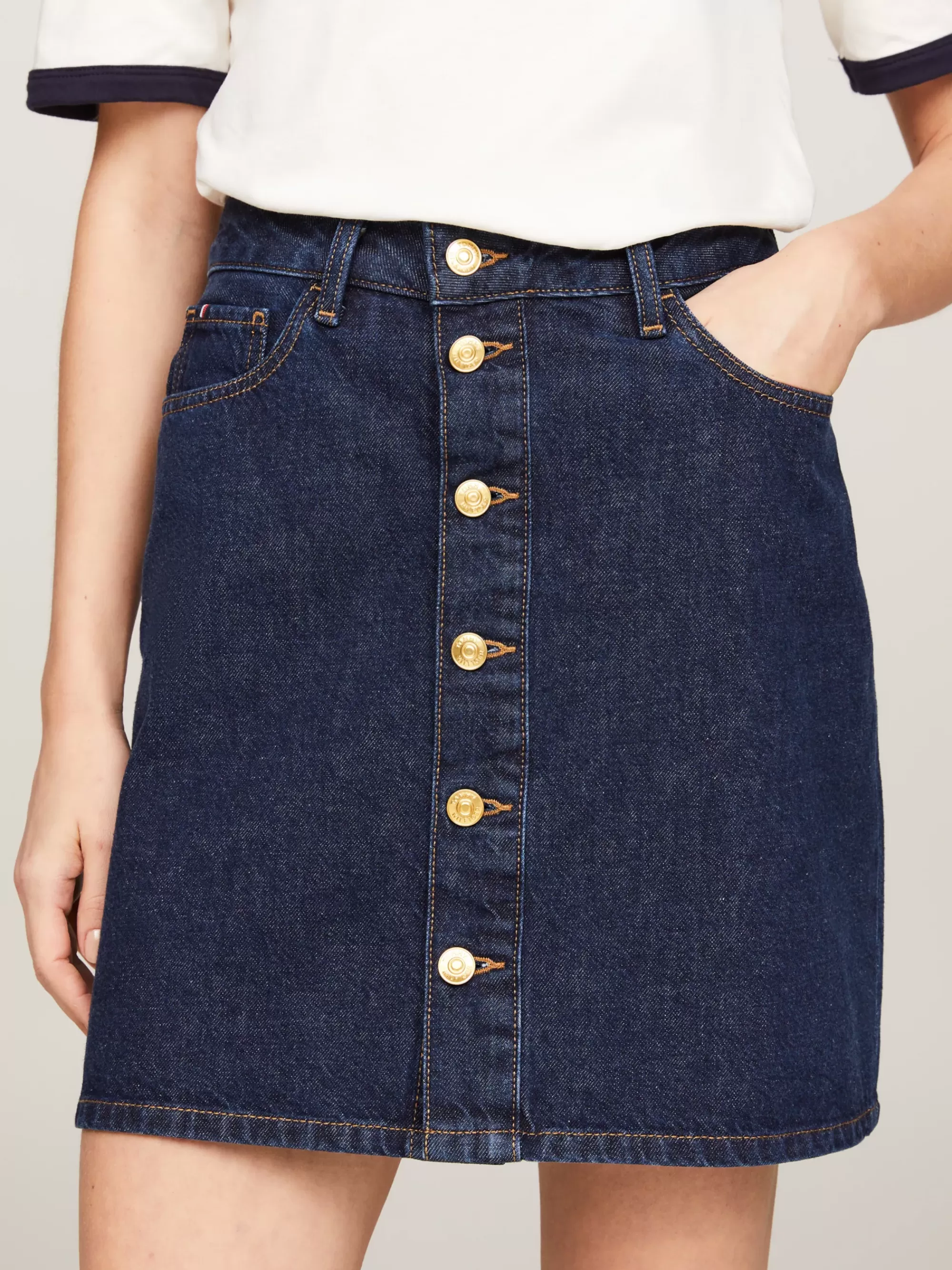 Rokken*Tommy Hilfiger High Rise Denim Minirok Met Knoopsluiting CLER