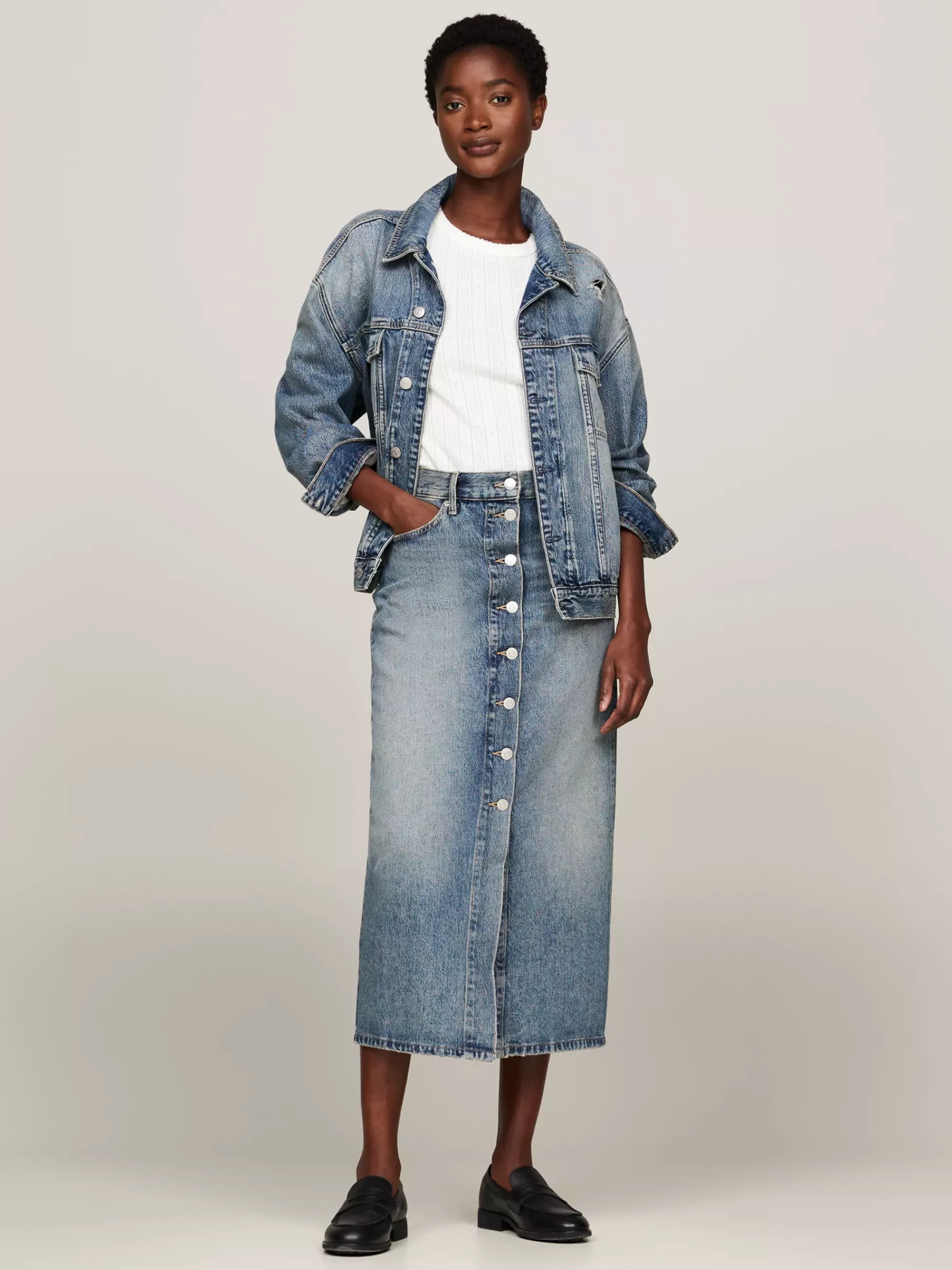 Rokken*Tommy Hilfiger High Rise Midi-rok Van Denim MEG