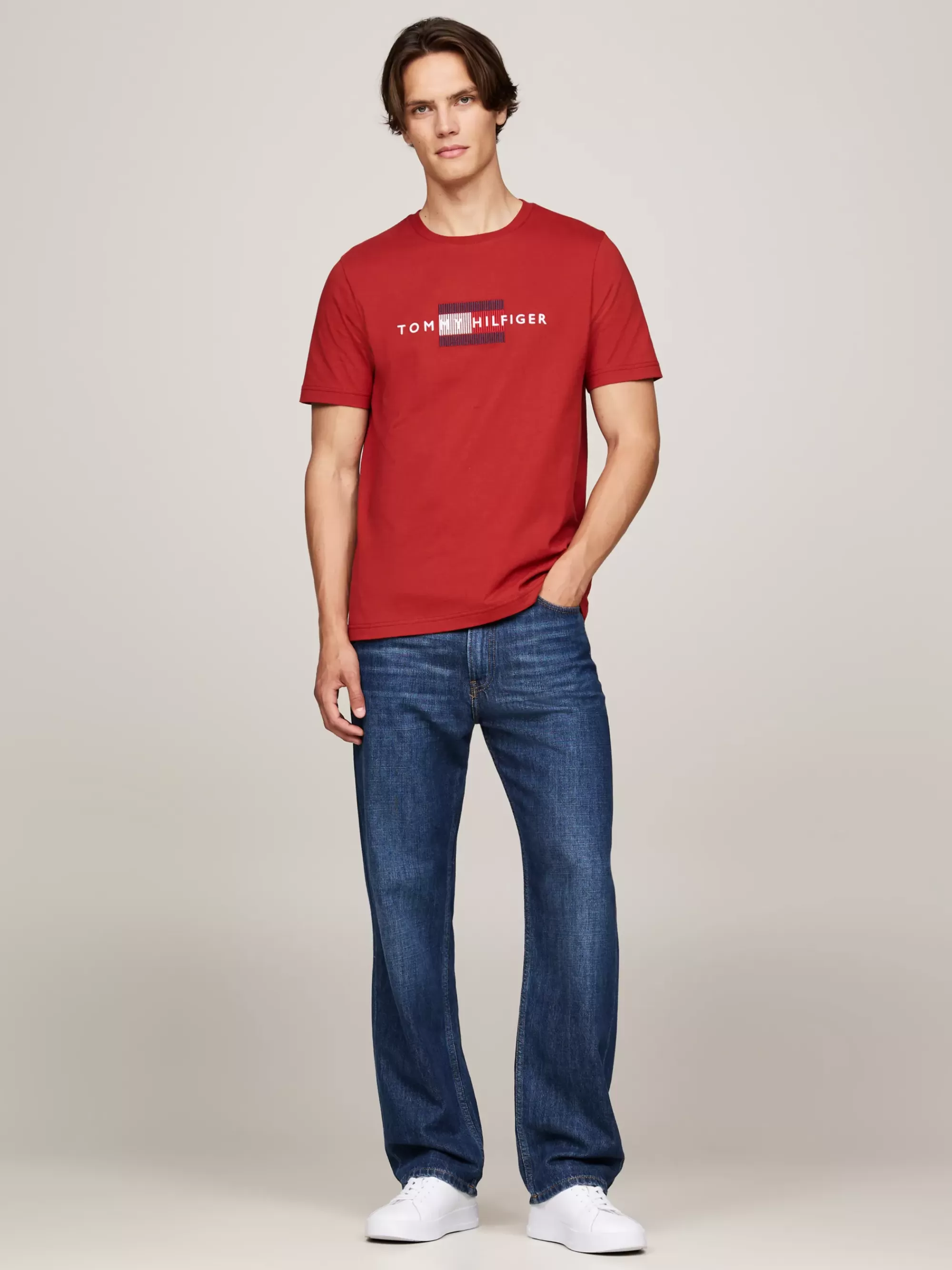 T-Shirts*Tommy Hilfiger Hilfiger Flag Geborduurd T-shirt DARK MAGMA