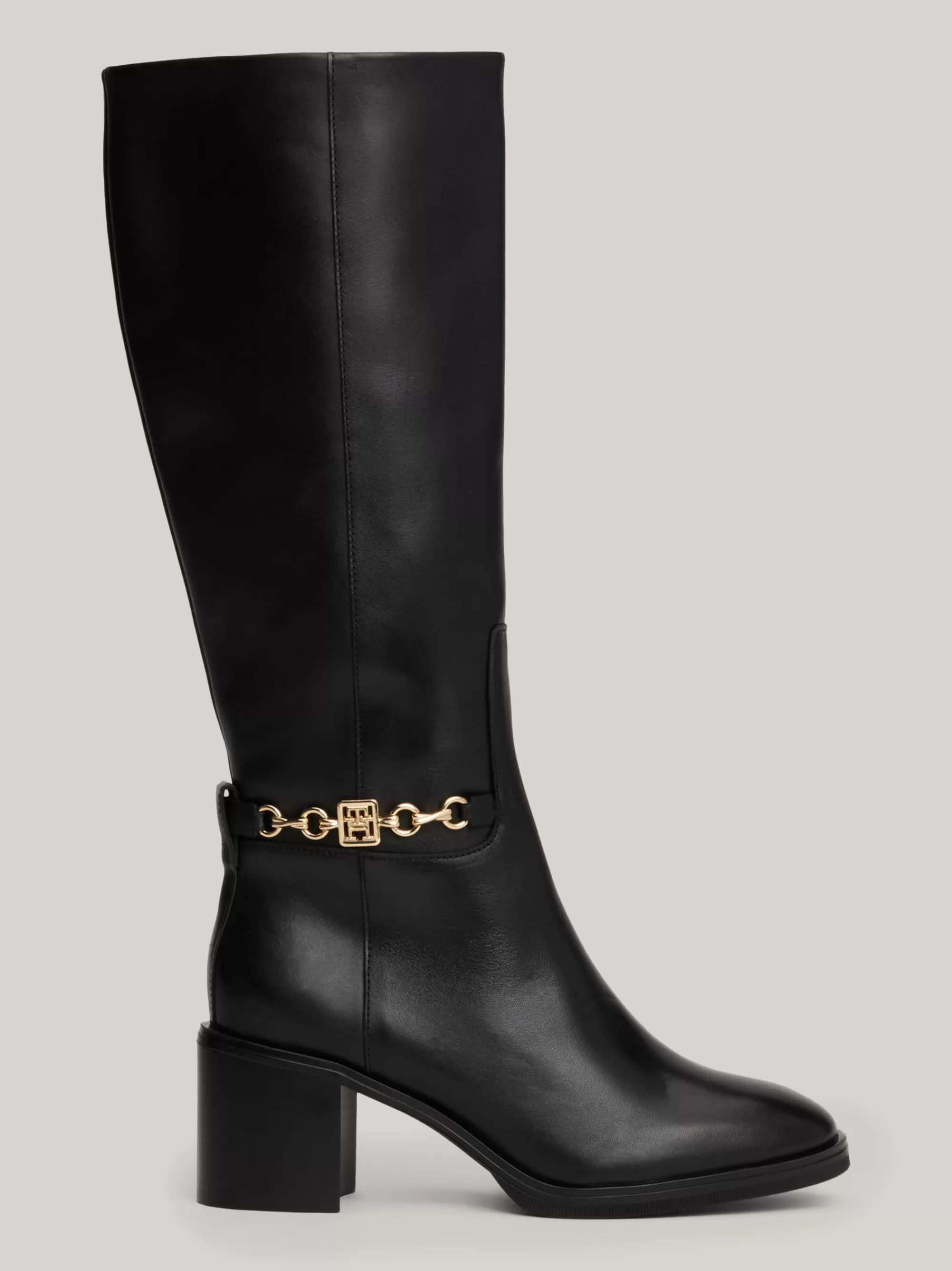 Knee-High Laarzen | Laarzen & Enkellaarzen*Tommy Hilfiger Hoge Leren Laars Met Blokhak En Kettingdetail BLACK