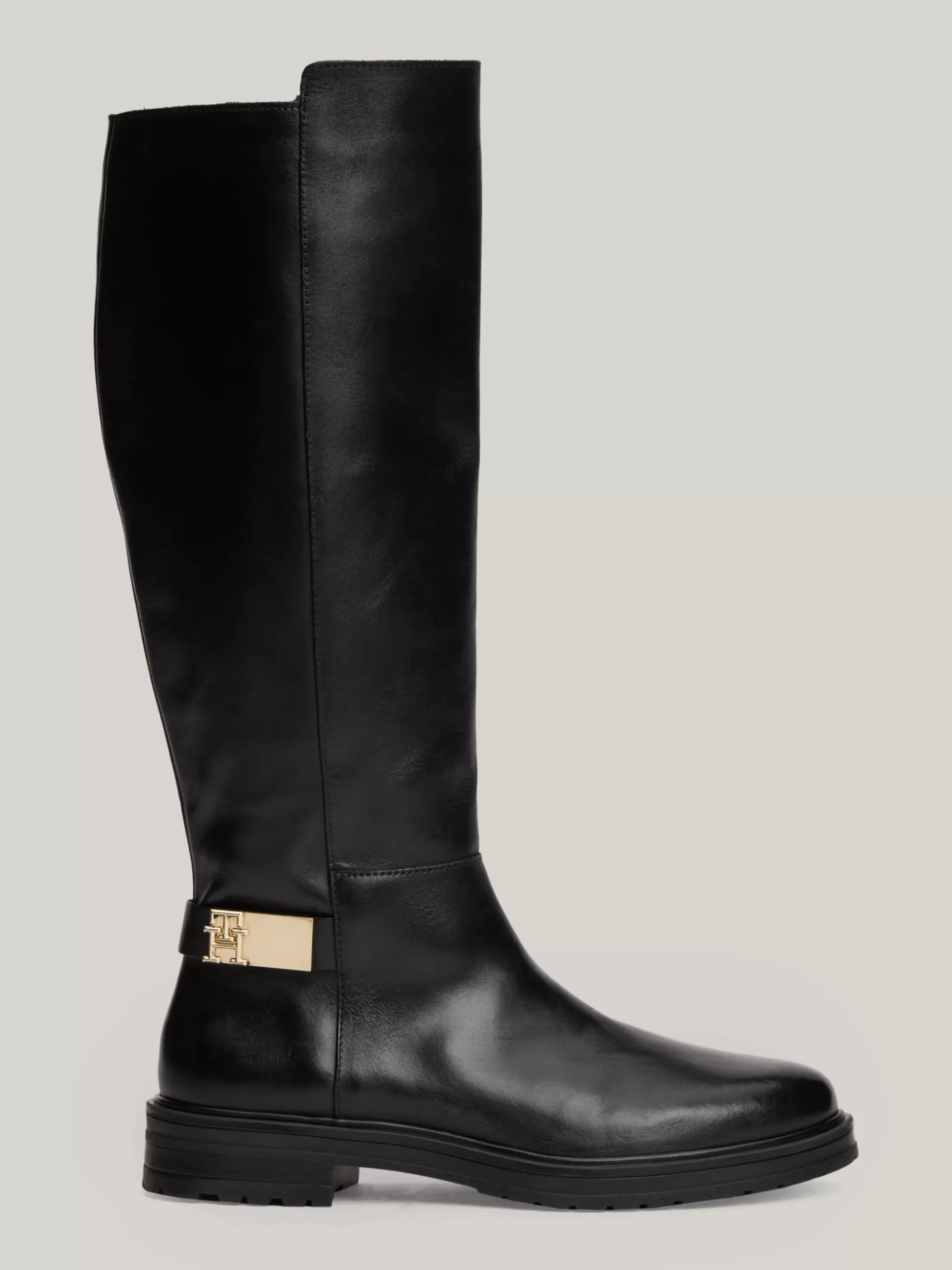 Knee-High Laarzen | Laarzen & Enkellaarzen*Tommy Hilfiger Hoge Leren Laars Met Enkelbandje BLACK