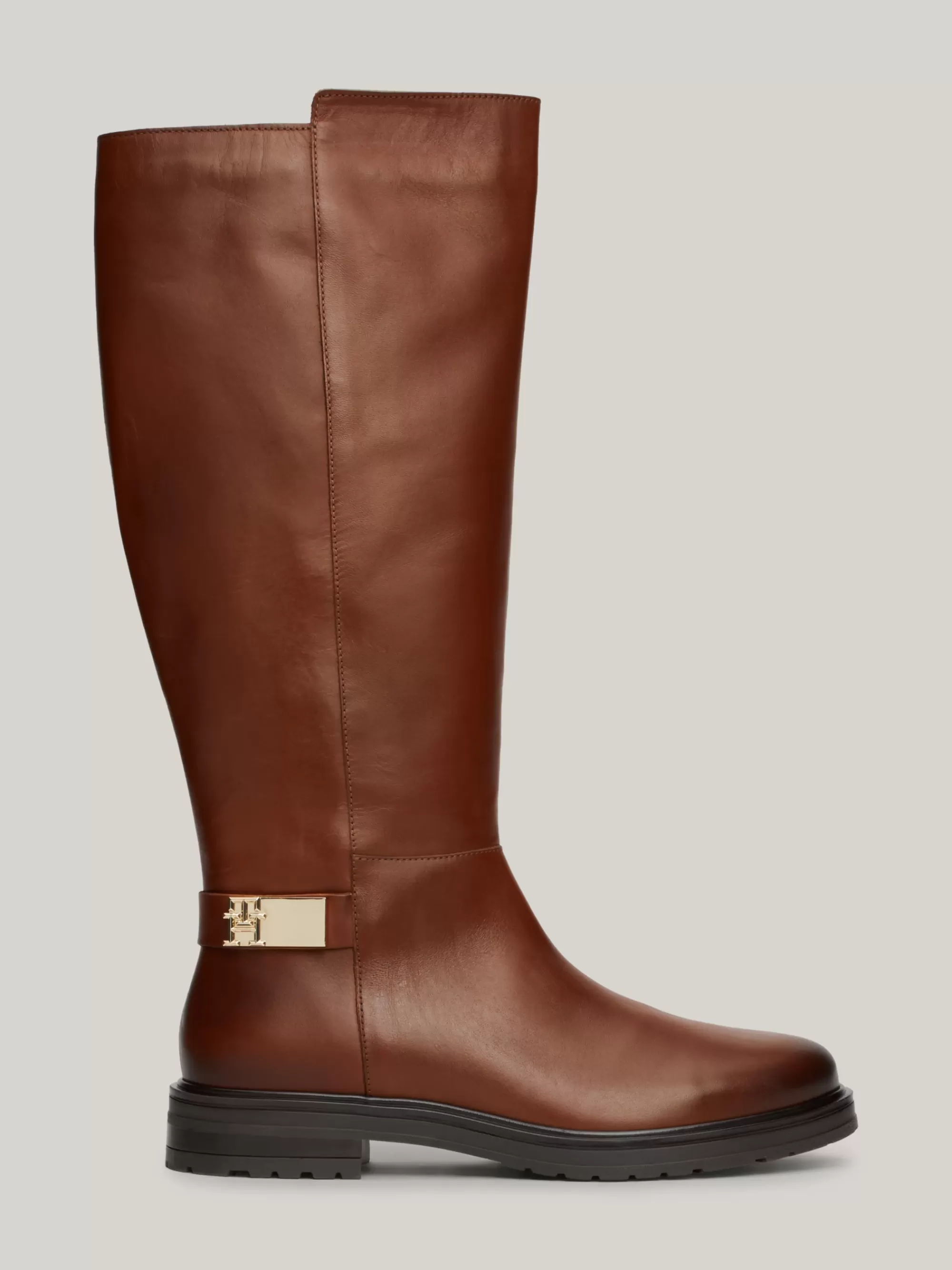 Knee-High Laarzen | Laarzen & Enkellaarzen*Tommy Hilfiger Hoge Leren Laars Met Enkelbandje COGNAC BROWN