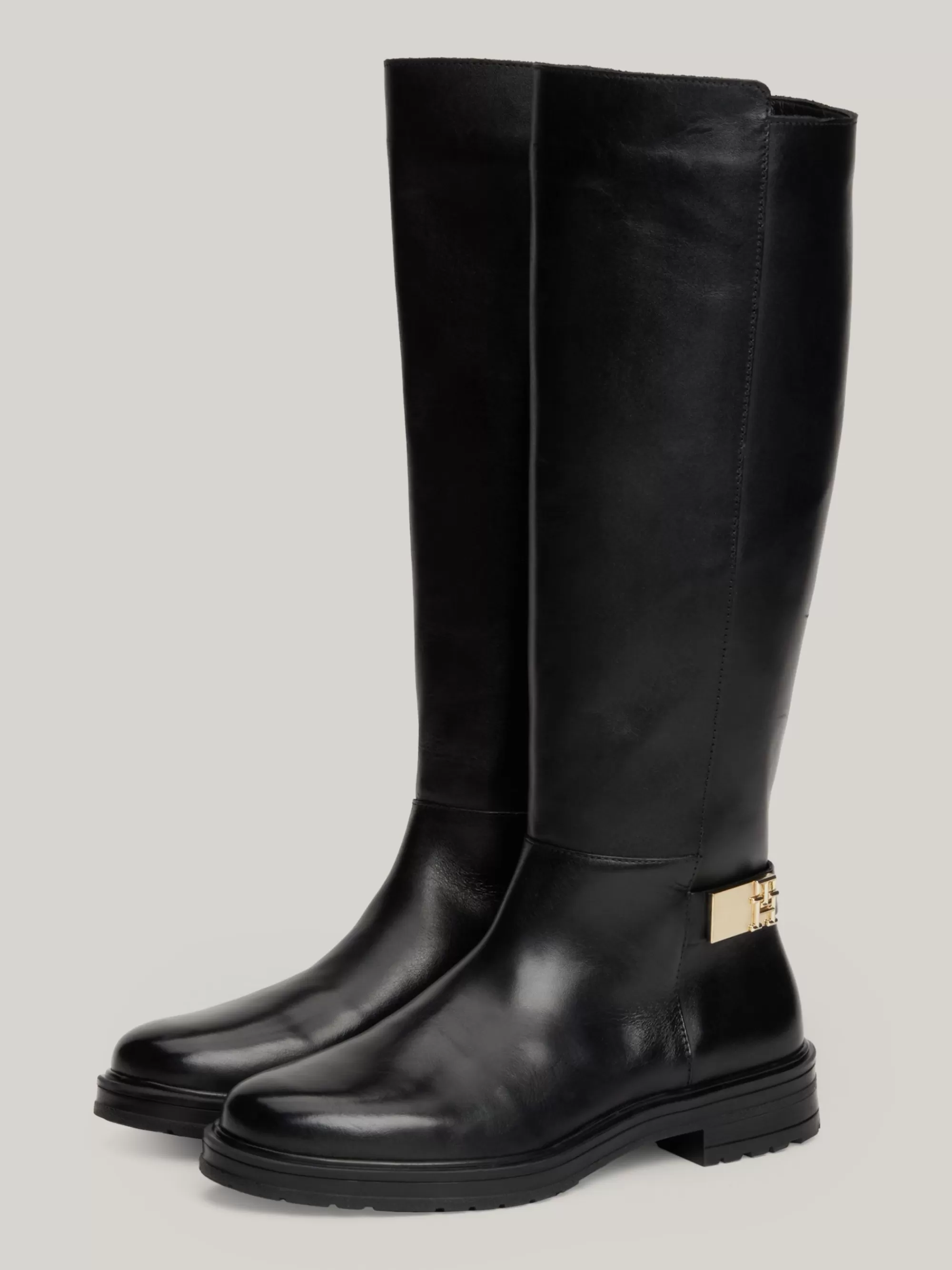 Knee-High Laarzen | Laarzen & Enkellaarzen*Tommy Hilfiger Hoge Leren Laars Met Enkelbandje BLACK
