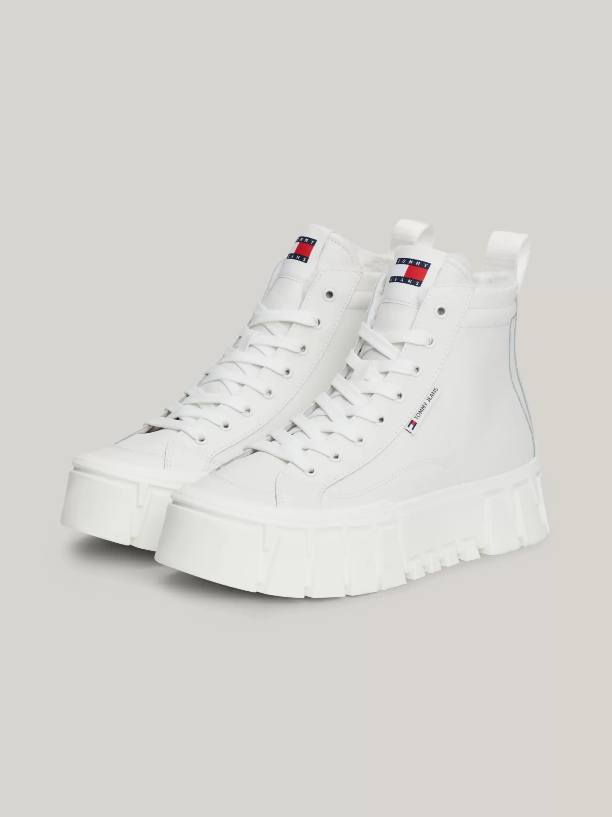 Sneakers*Tommy Hilfiger Hoge Leren Vetersneaker Met Warme Voering ECRU