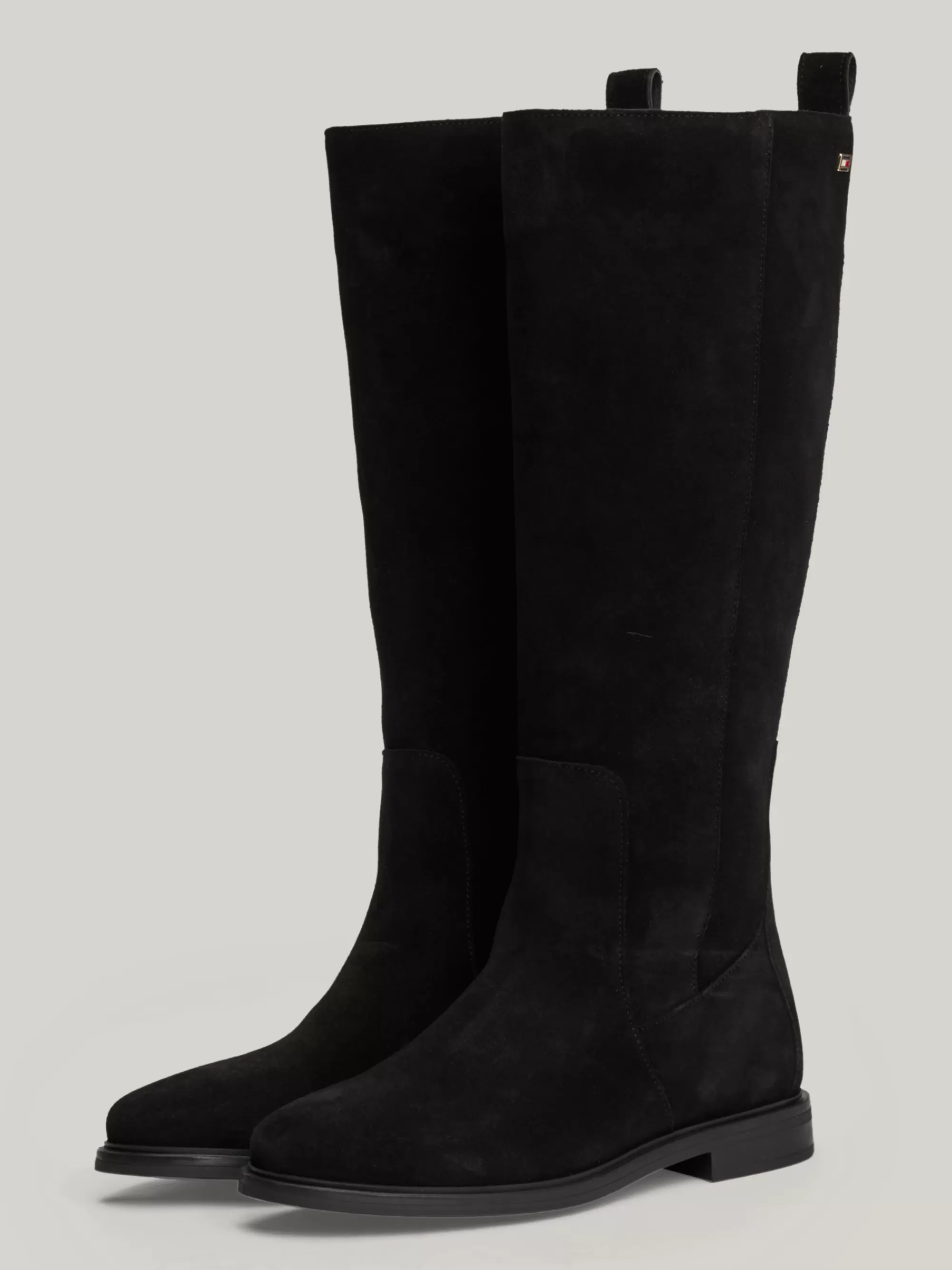Knee-High Laarzen | Laarzen & Enkellaarzen*Tommy Hilfiger Hoge Suède Laars Met Rits En Metalen Vlag BLACK