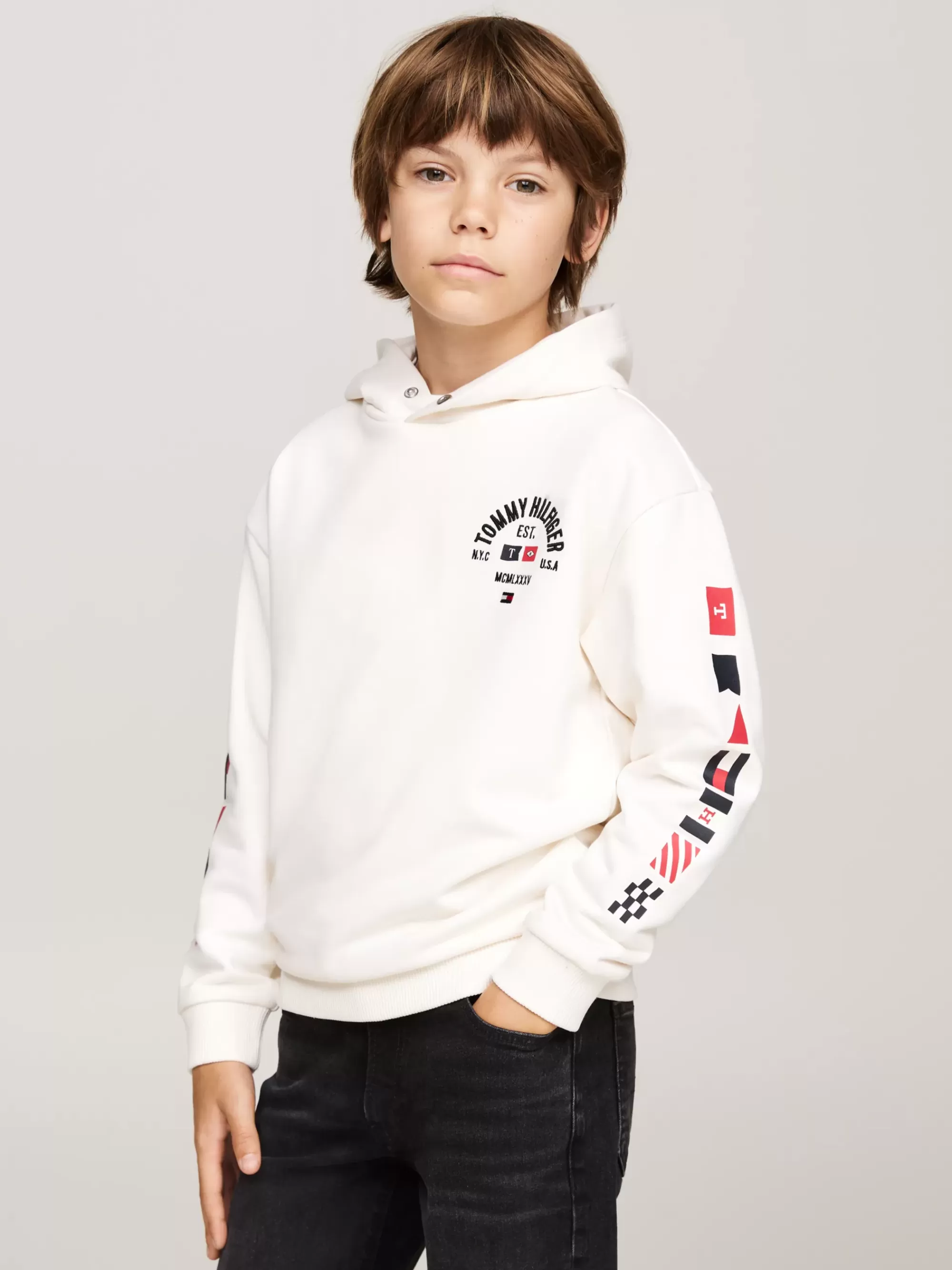 Sweatshirts & Hoodies*Tommy Hilfiger Hoodie Met Drukknoop En Logo Op De Mouw ANCIENT WHITE