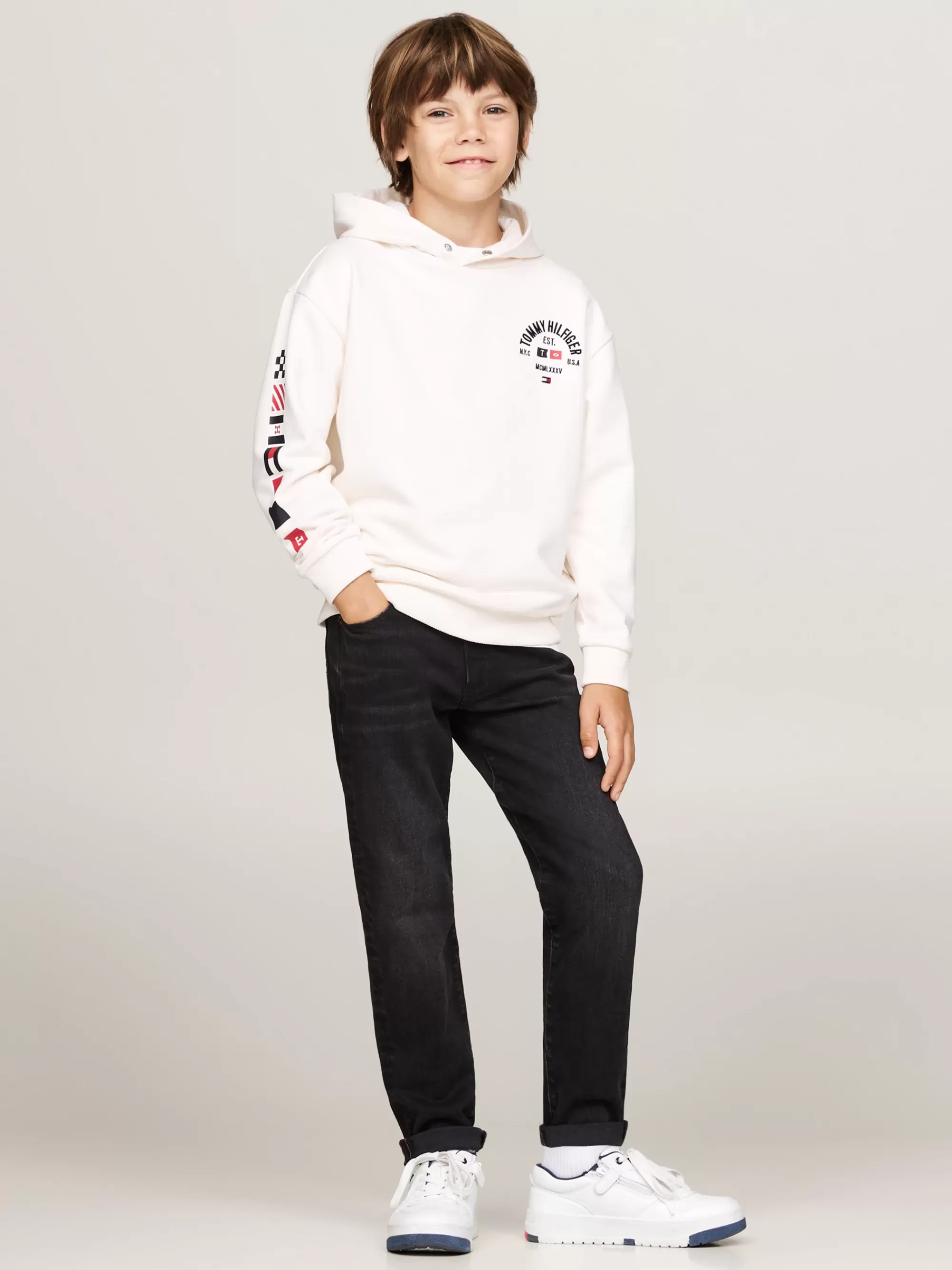 Sweatshirts & Hoodies*Tommy Hilfiger Hoodie Met Drukknoop En Logo Op De Mouw ANCIENT WHITE