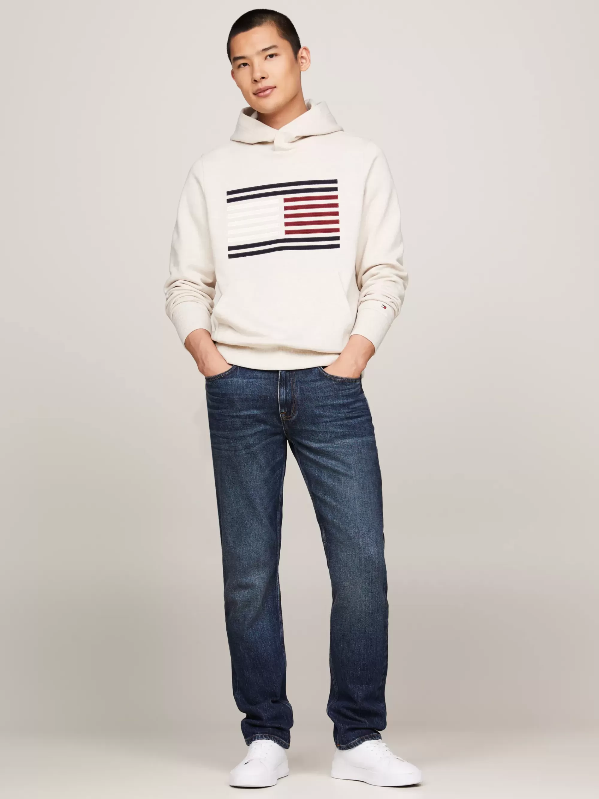 Sweatshirts & Hoodies*Tommy Hilfiger Hoodie Met Grosgrain Hilfiger-vlag HEATHERED OATMILK