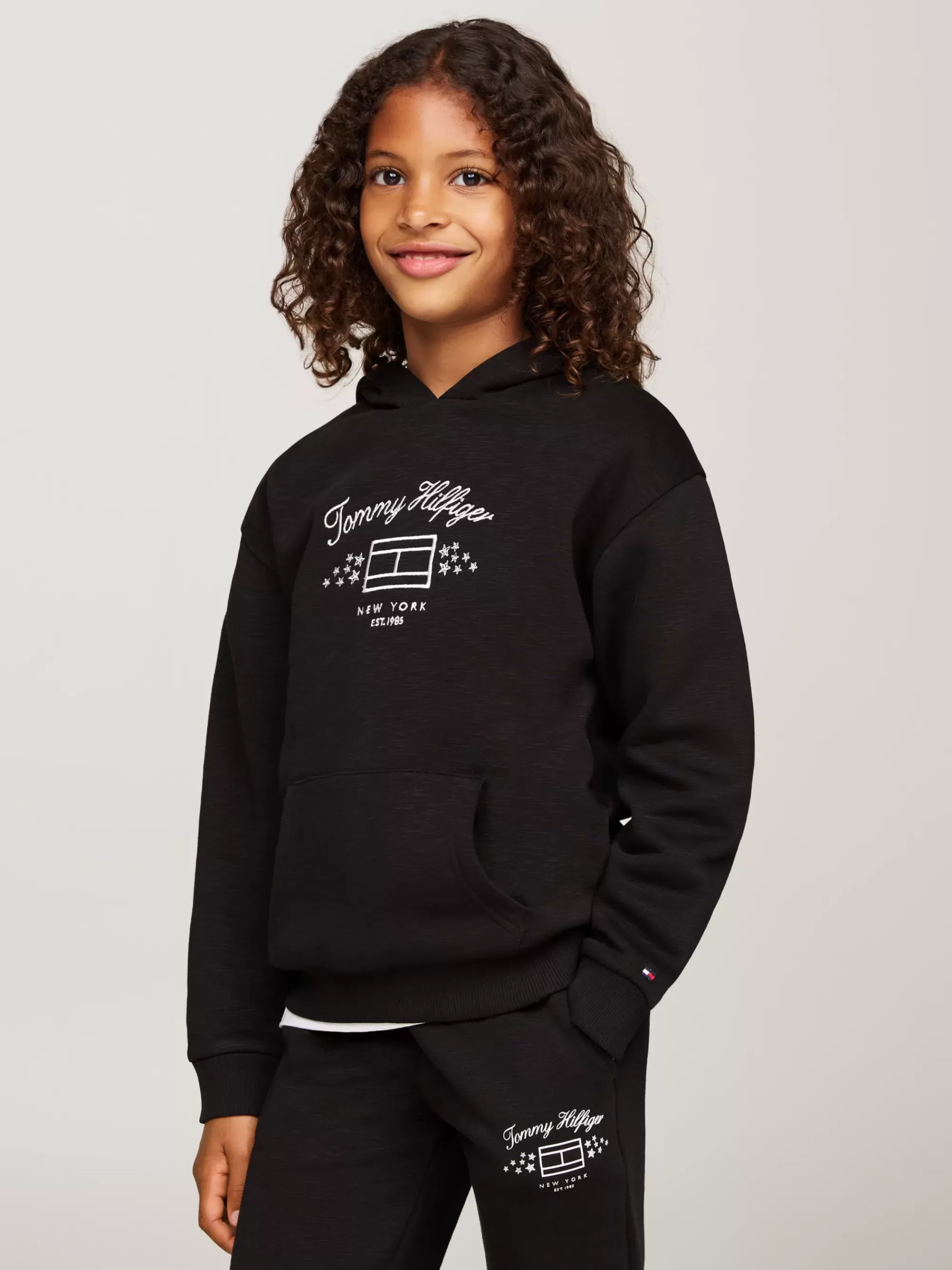 Sweatshirts & Hoodies*Tommy Hilfiger Hoodie Van Getextureerd Fleece Met Logoprint BLACK