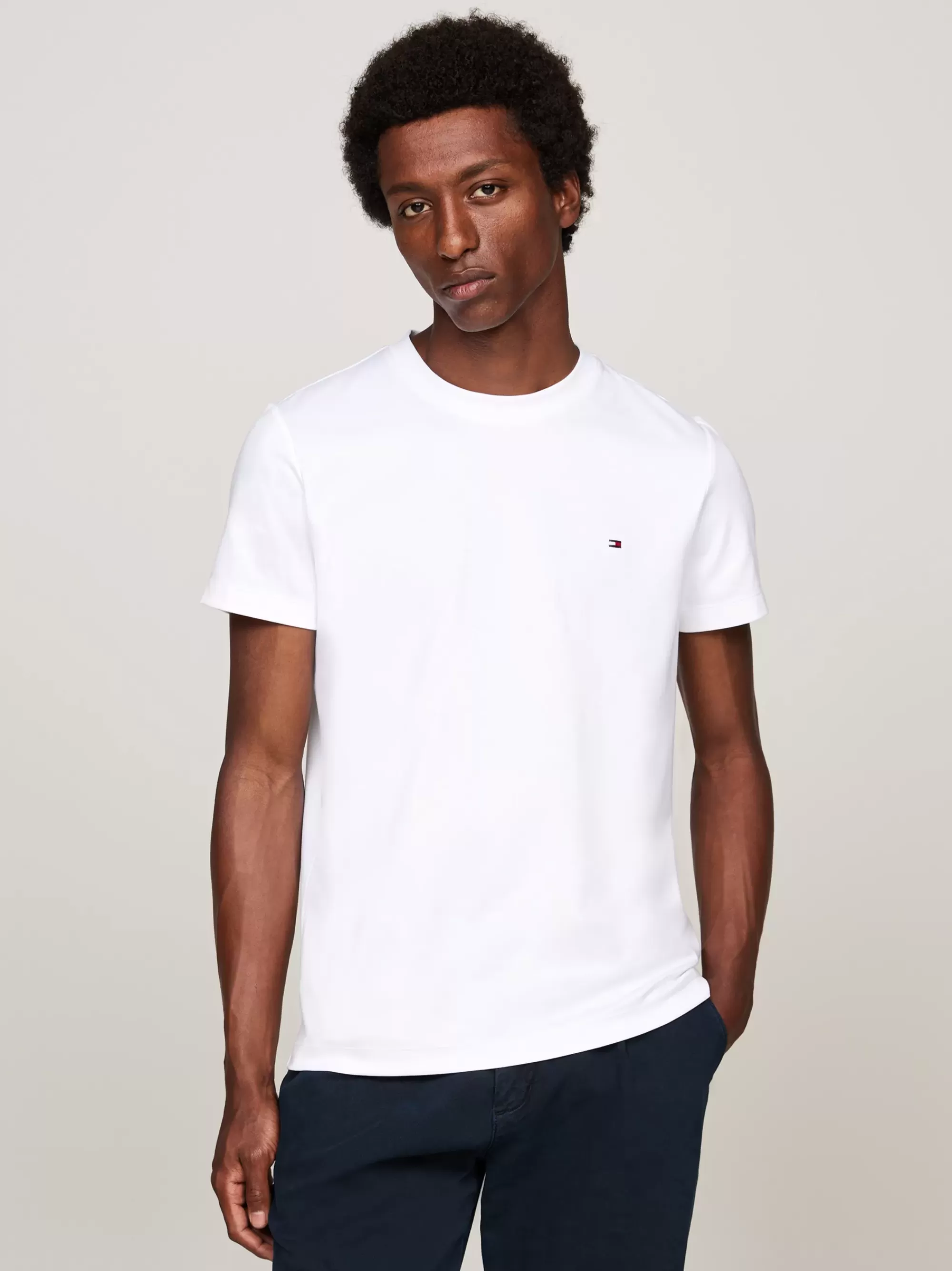 T-Shirts*Tommy Hilfiger Interlock Slim T-shirt Met Geborduurde Vlag WHITE