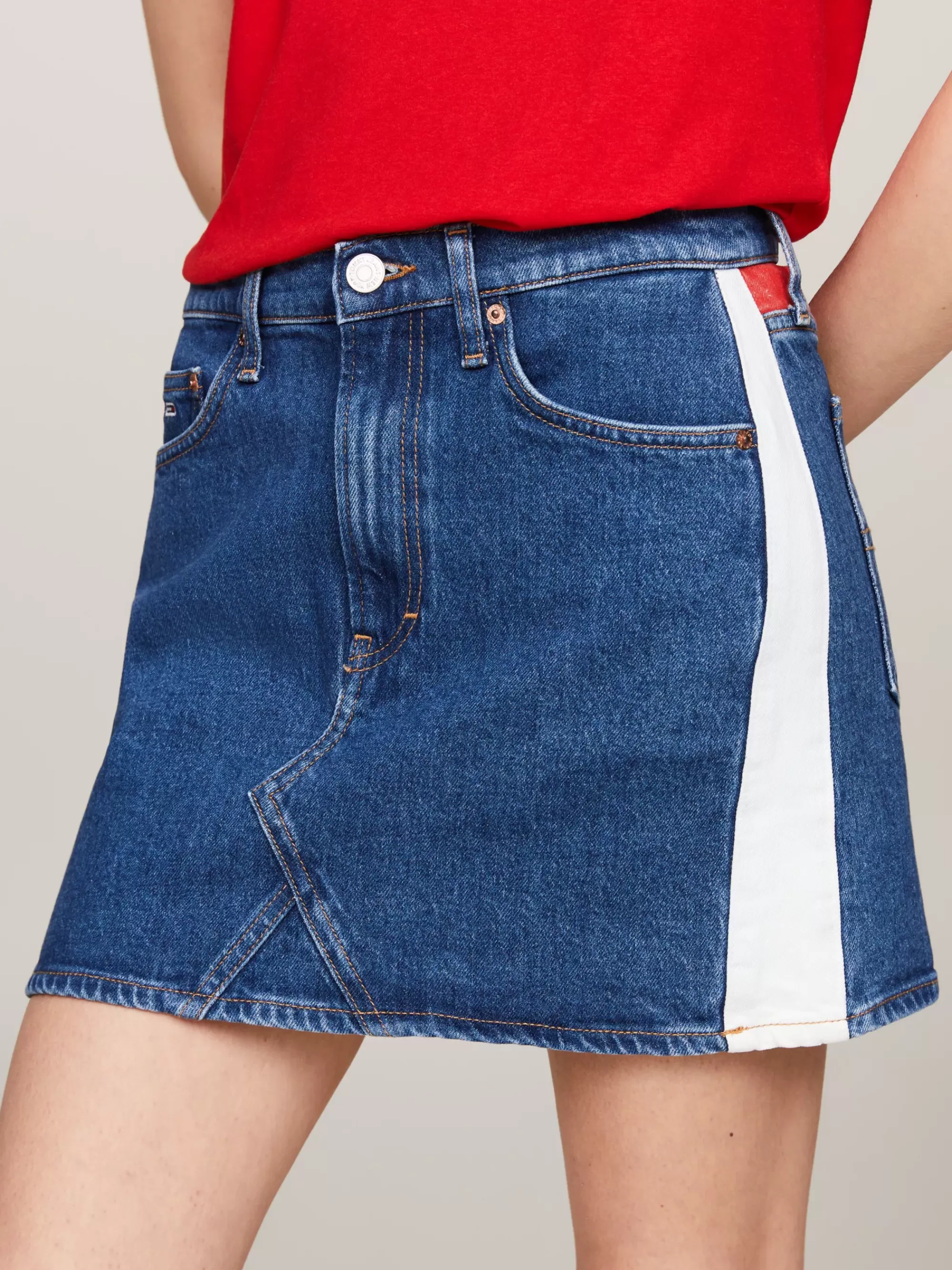 Rokken*Tommy Hilfiger Izzie Archive Denim Minirok Met Contrasten DENIM MEDIUM
