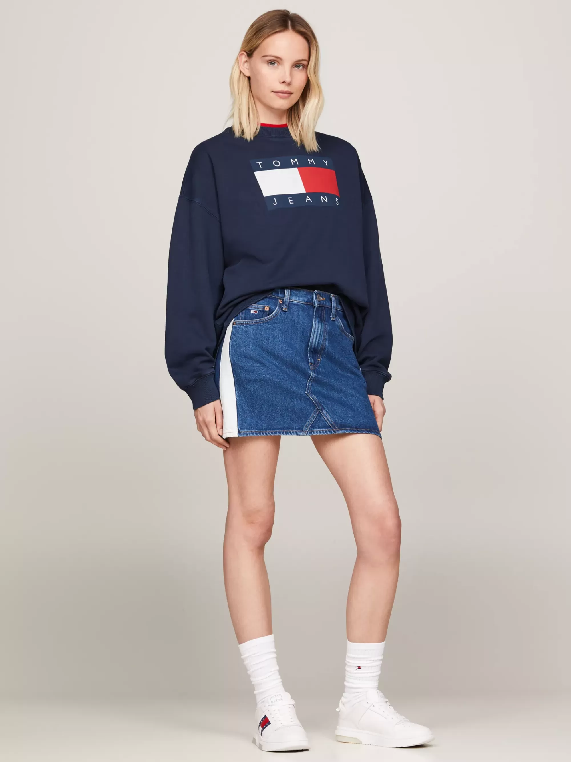 Rokken*Tommy Hilfiger Izzie Archive Denim Minirok Met Contrasten DENIM MEDIUM