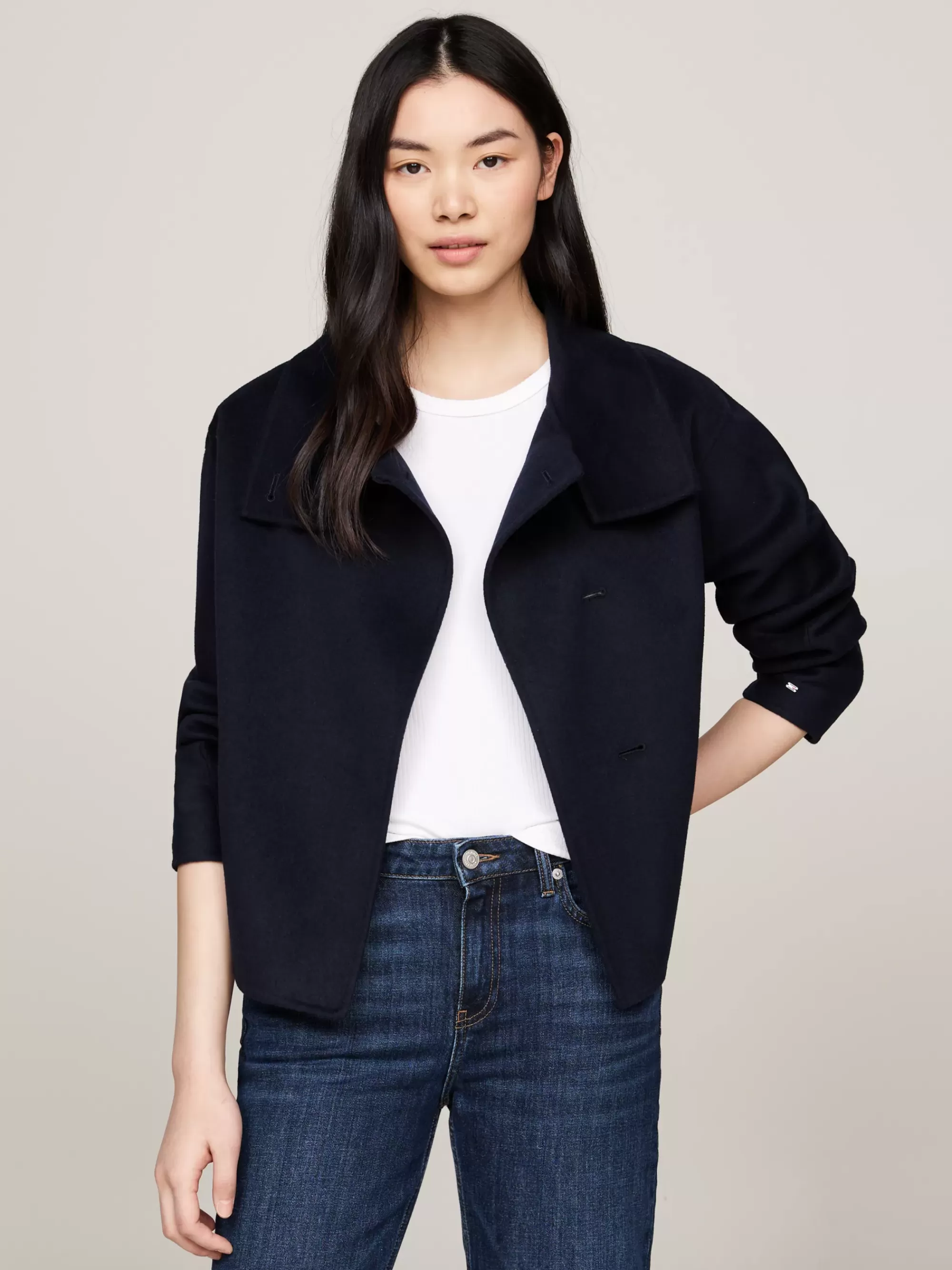 Jassen & Jacks | Wollen Jassen*Tommy Hilfiger Jack Met Tunnelkraag En Knopen DESERT SKY