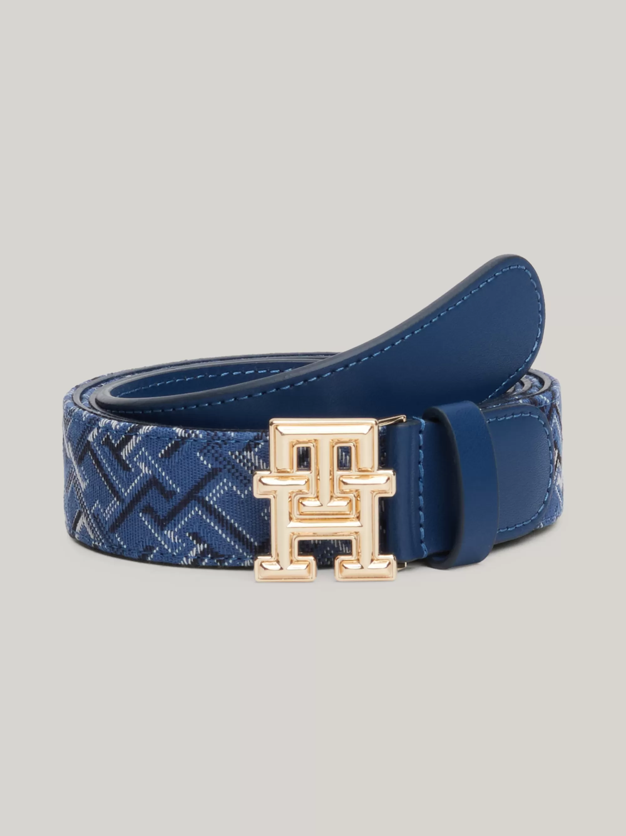 Riemen*Tommy Hilfiger Jacquard Canvas Riem Met Leren Randen FOSSIL BLUE