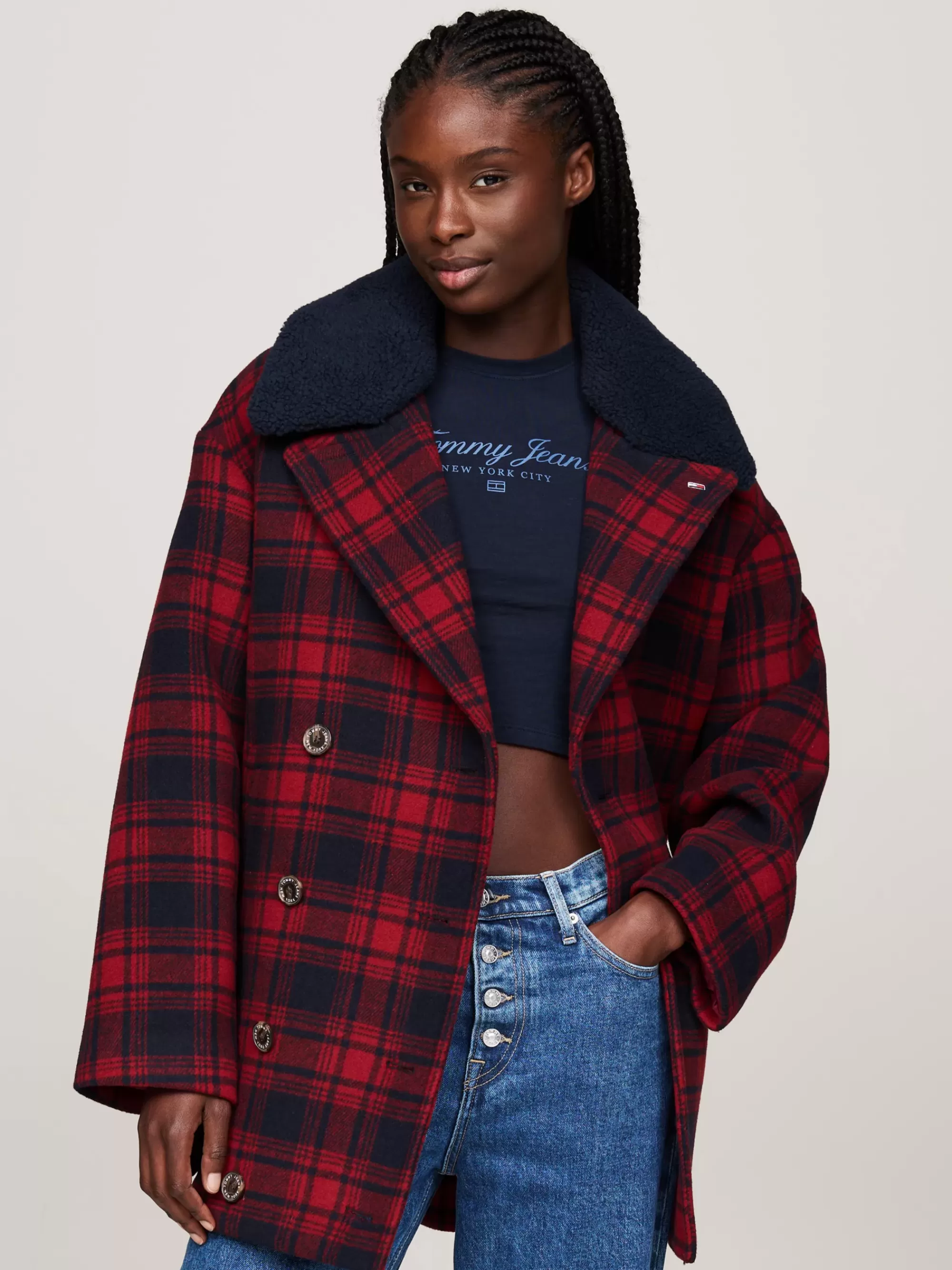 Jassen & Jacks*Tommy Hilfiger Jas Van Wolmix Met Tartanruit ROUGE WINTER CHECK
