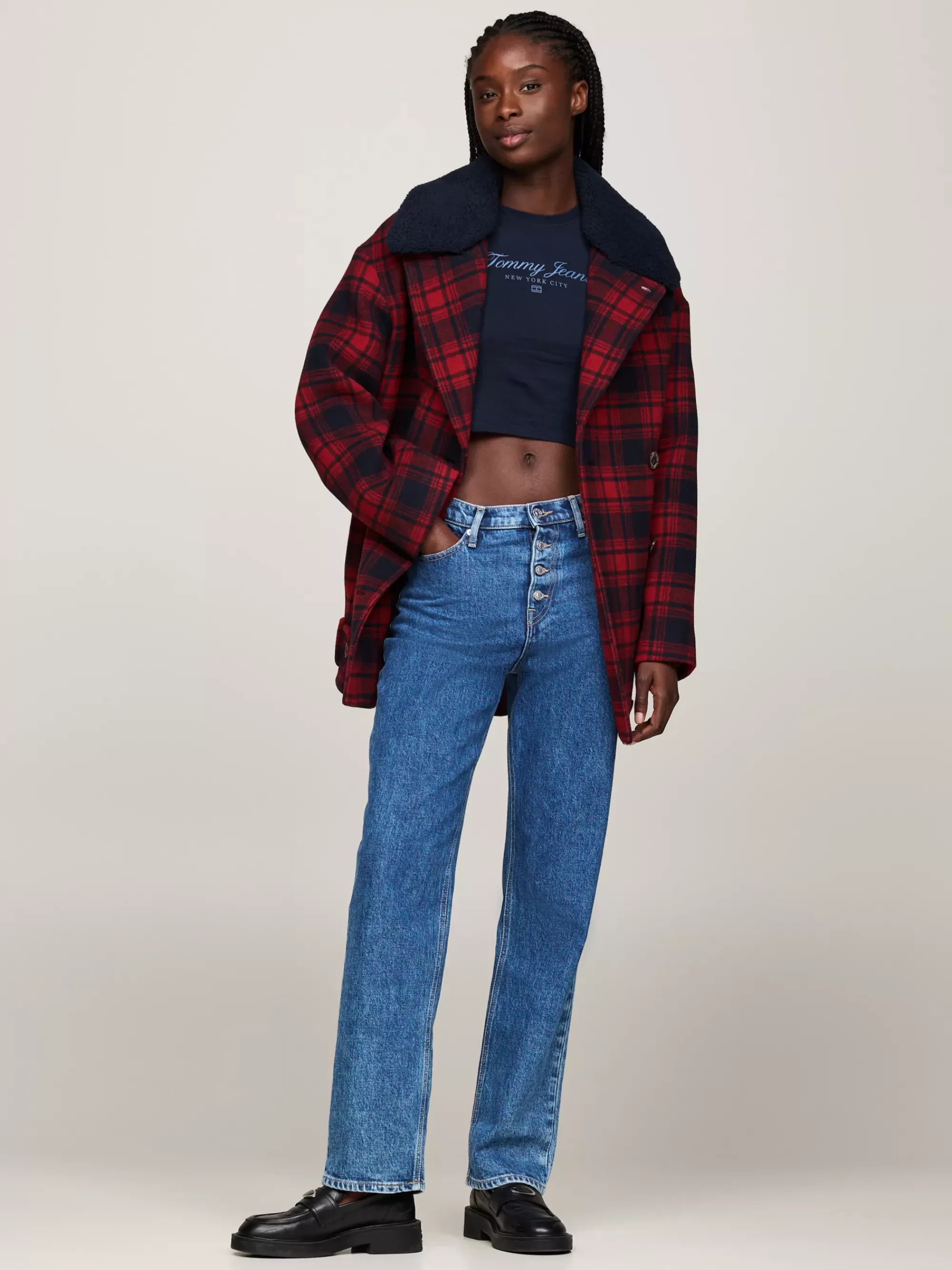 Jassen & Jacks*Tommy Hilfiger Jas Van Wolmix Met Tartanruit ROUGE WINTER CHECK